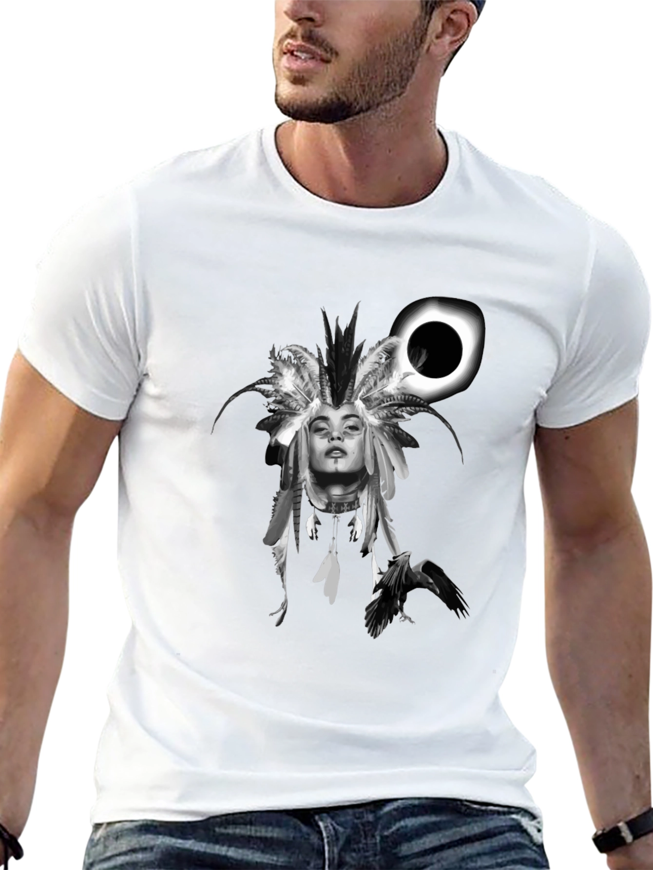 Black Native Headdress Black Graphic Tee view 13