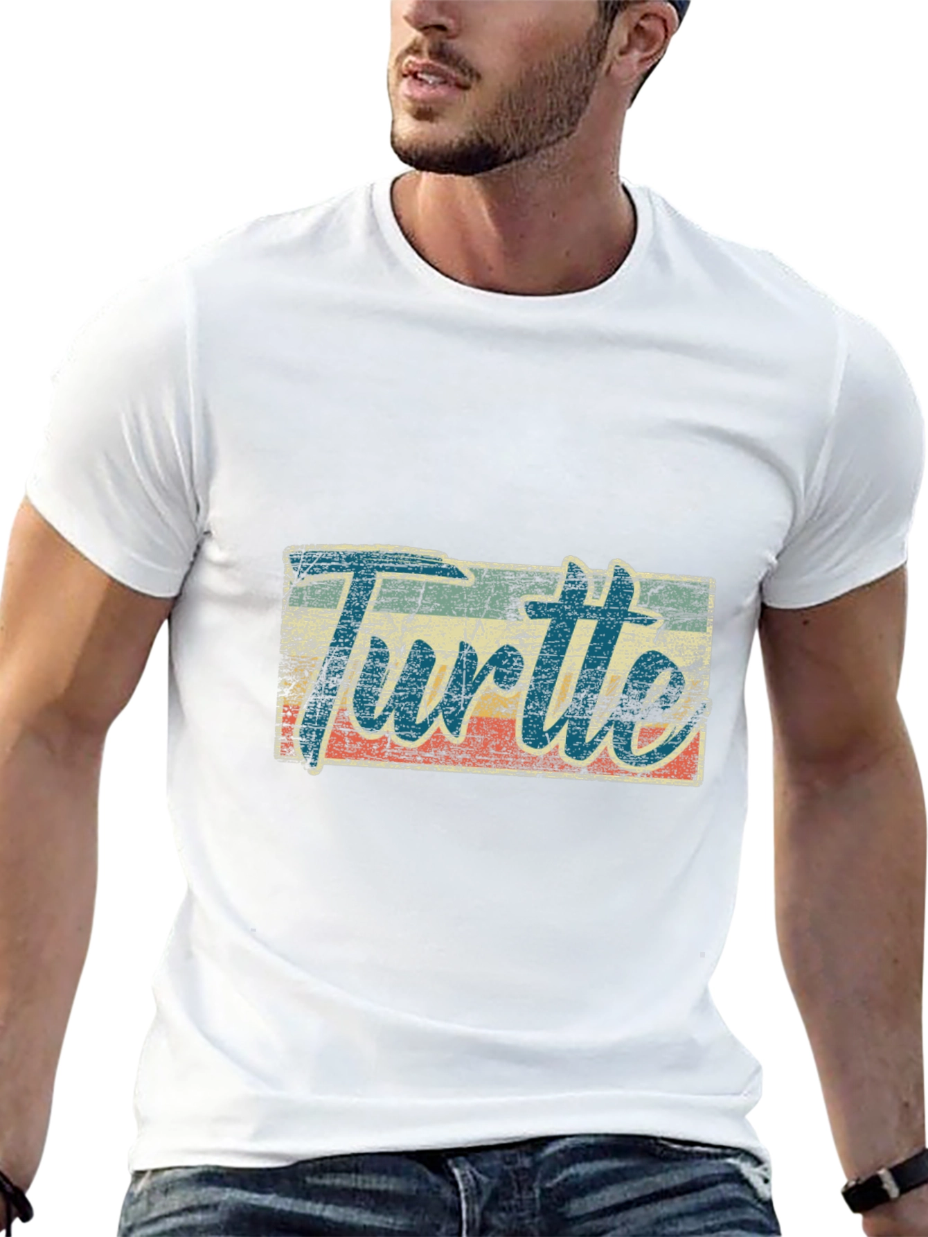 Black Retro Turtle Graphic Tee - Black Cotton Blend view 13