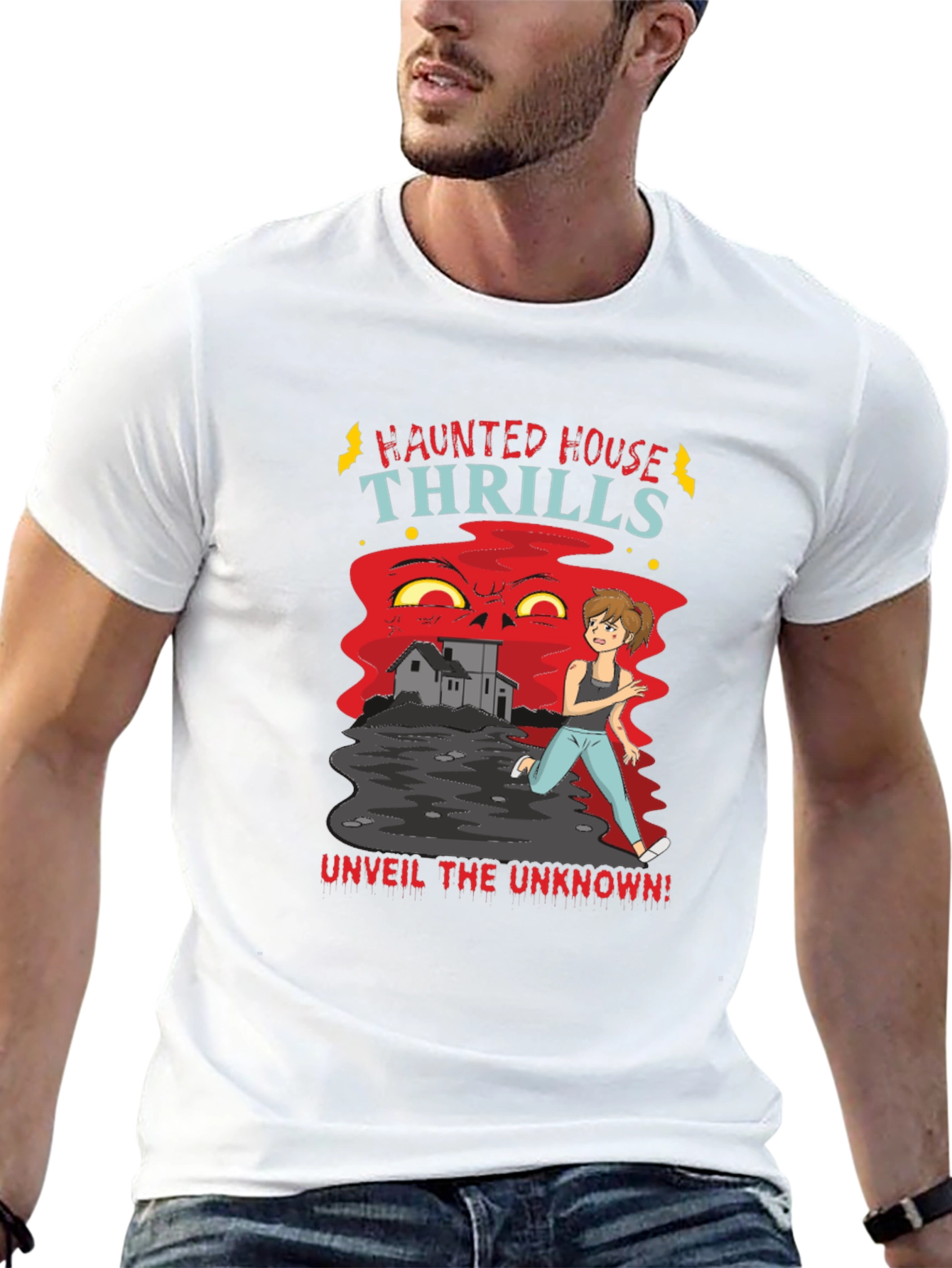Black Haunted House Thrills Graphic Tee view 13