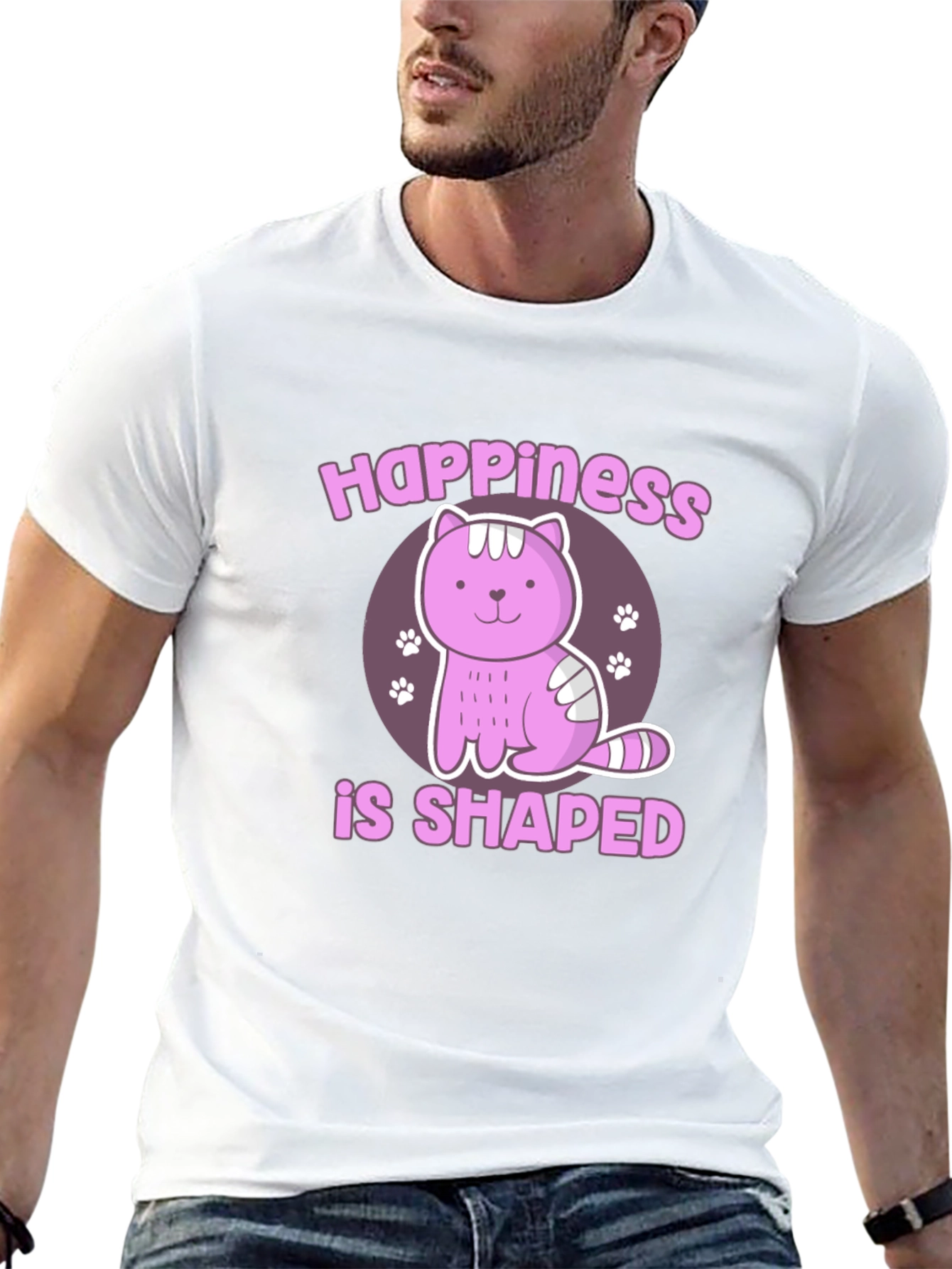 Black Happiness Shaped Cat Graphic T-Shirt view 13
