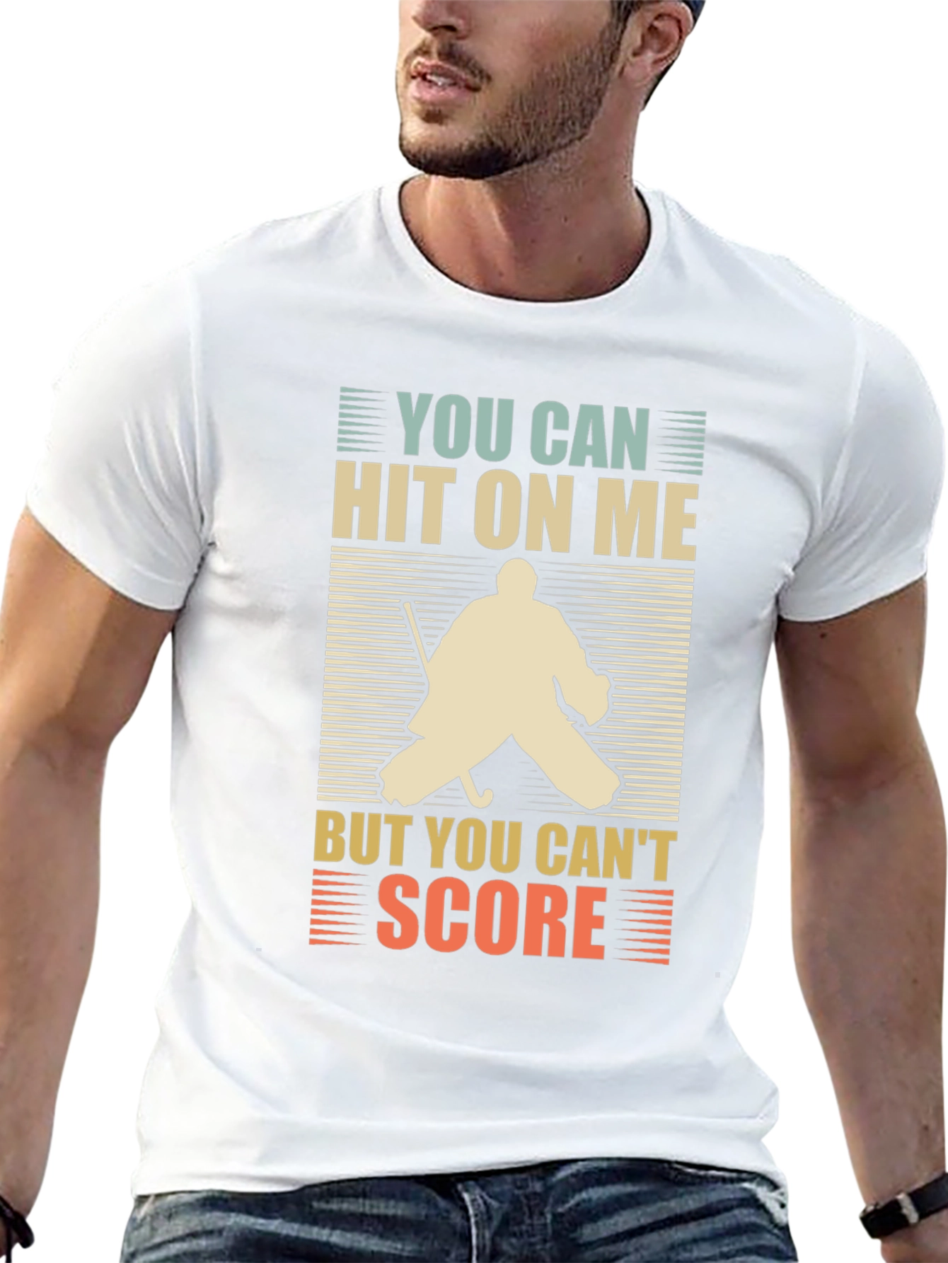 Black Hockey Goalie T-Shirt: You Can Hit On Me, But You Can't Score view 13