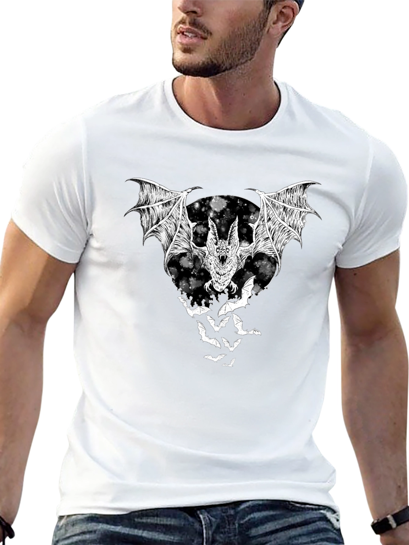Black Bat Graphic T-Shirt - Black Halloween Tee view 13