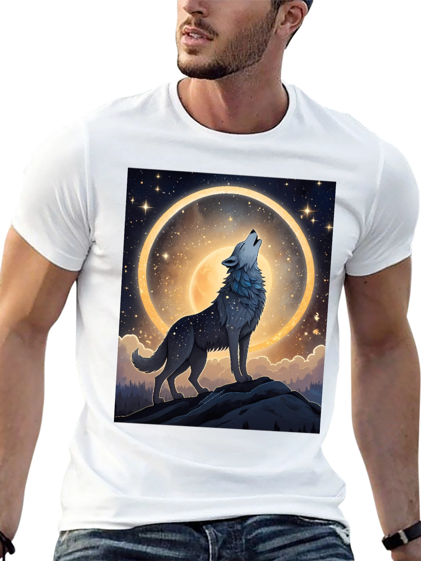 Wolf Howling at Moon T-Shirt - 13