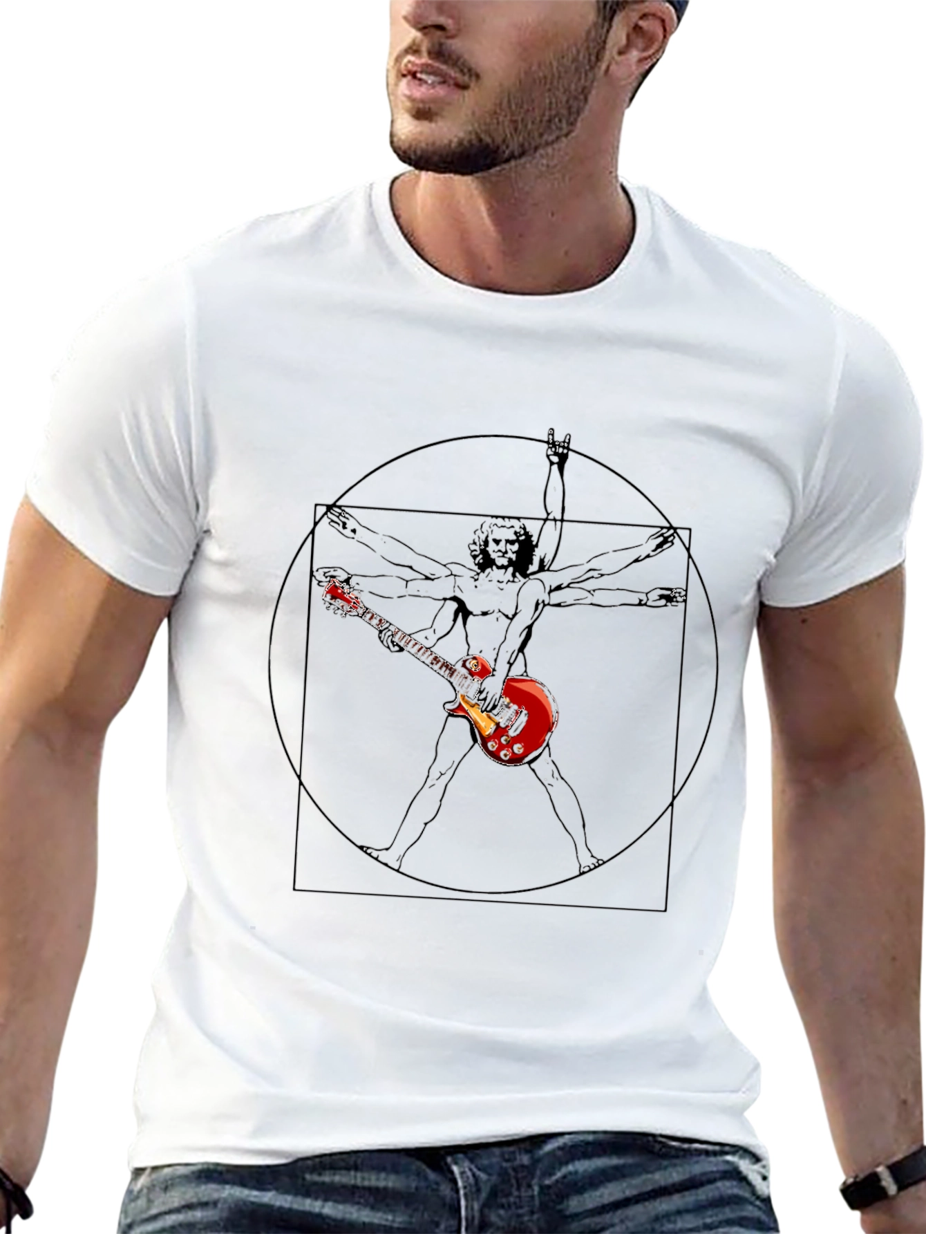 Black Rock Star Vitruvian Man Graphic T-Shirt view 13