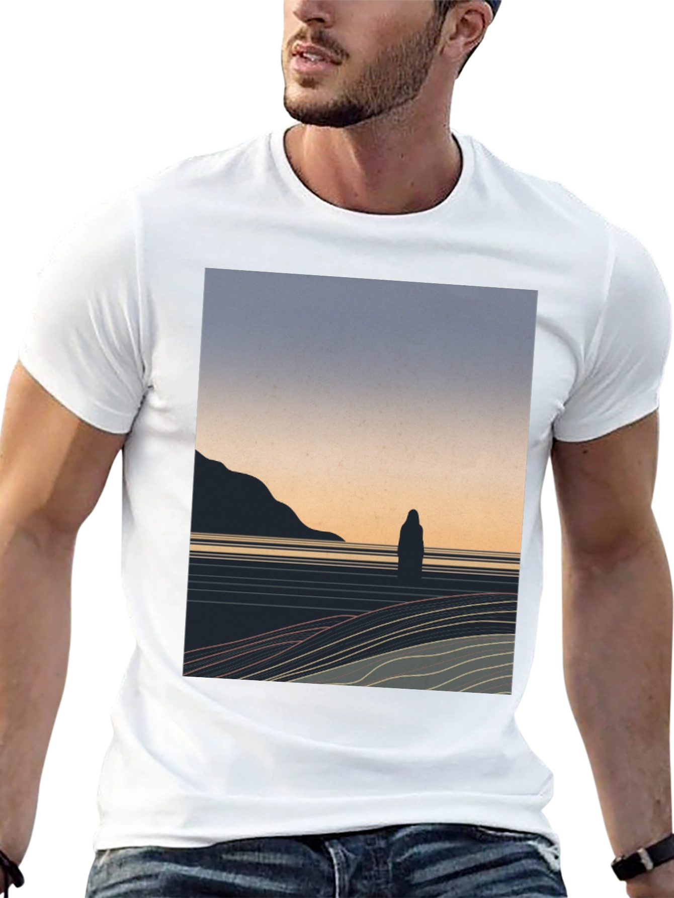 Black Minimalist Landscape Graphic T-Shirt - Black view 13