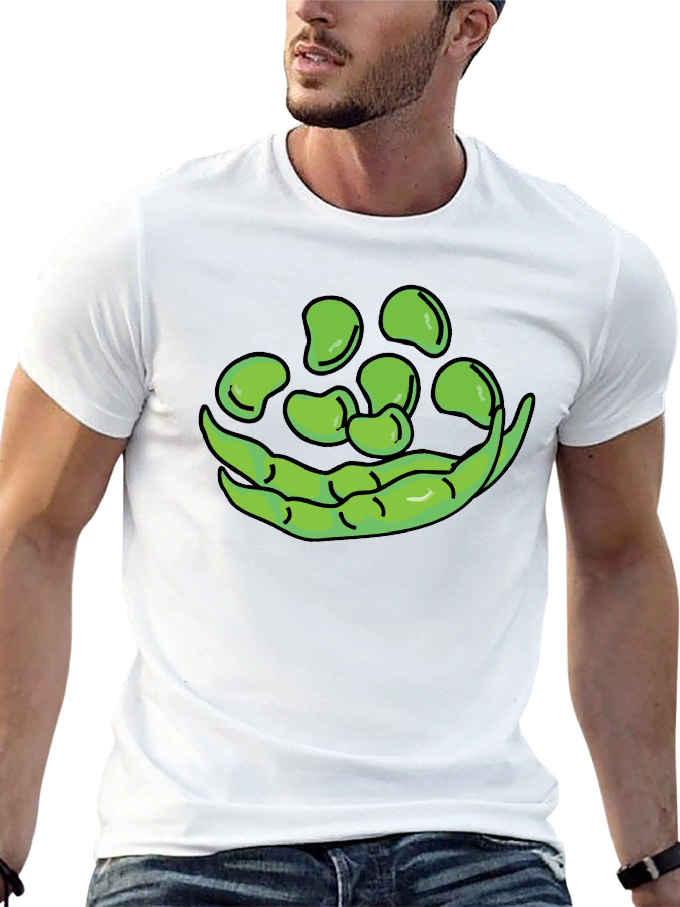 Black Funny Green Beans Graphic T-Shirt - Black Casual Tee view 13