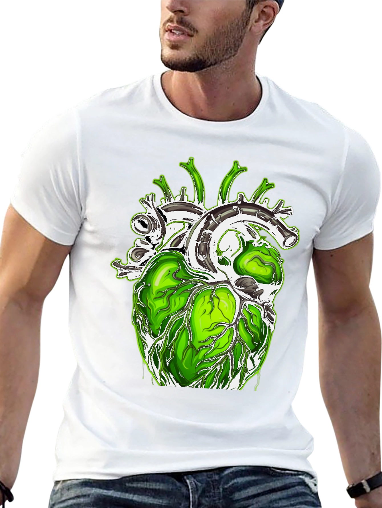 Black Green Anatomical Heart Graphic Tee - Unique Design! view 13