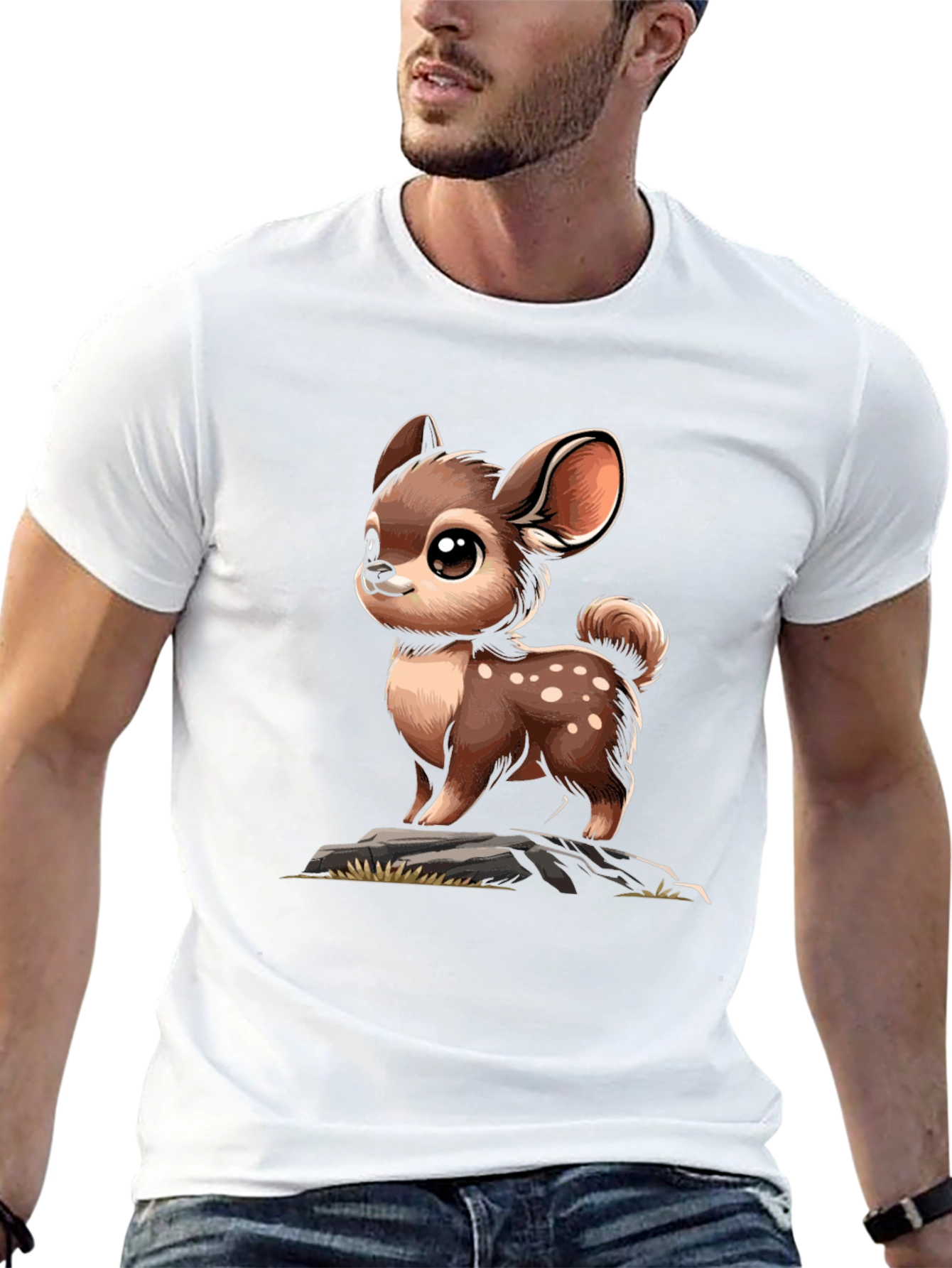 Black Cute Deer Cartoon Graphic Black T-Shirt view 13