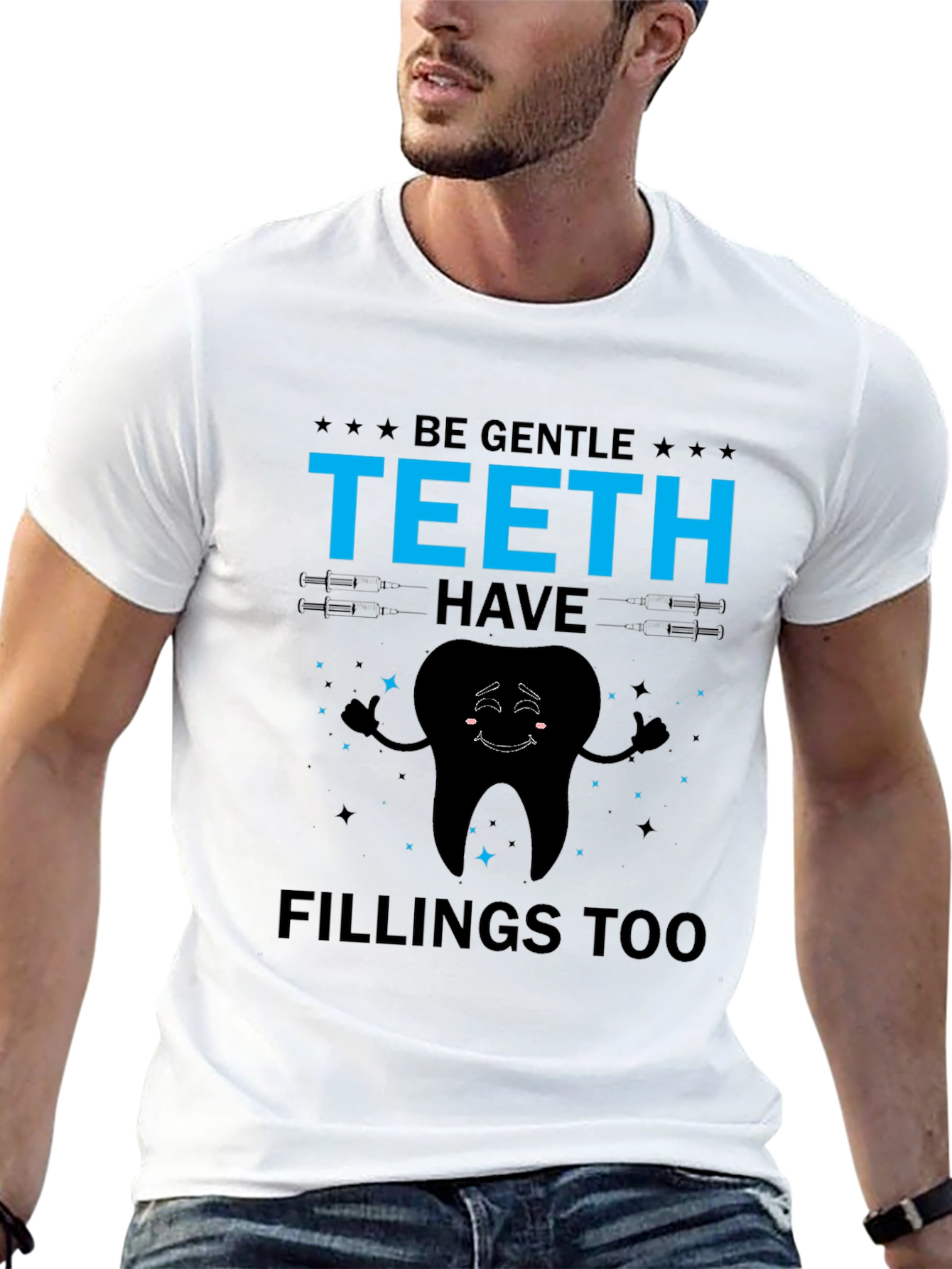 Black Be Gentle Teeth Have Fillings Too Graphic Tee view 13