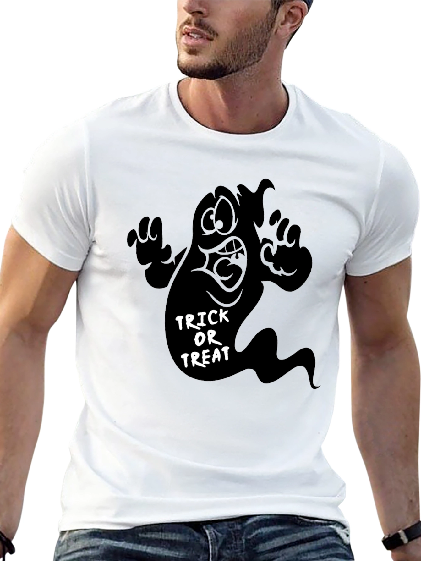 Black Halloween Ghost Trick or Treat Black T-Shirt view 13