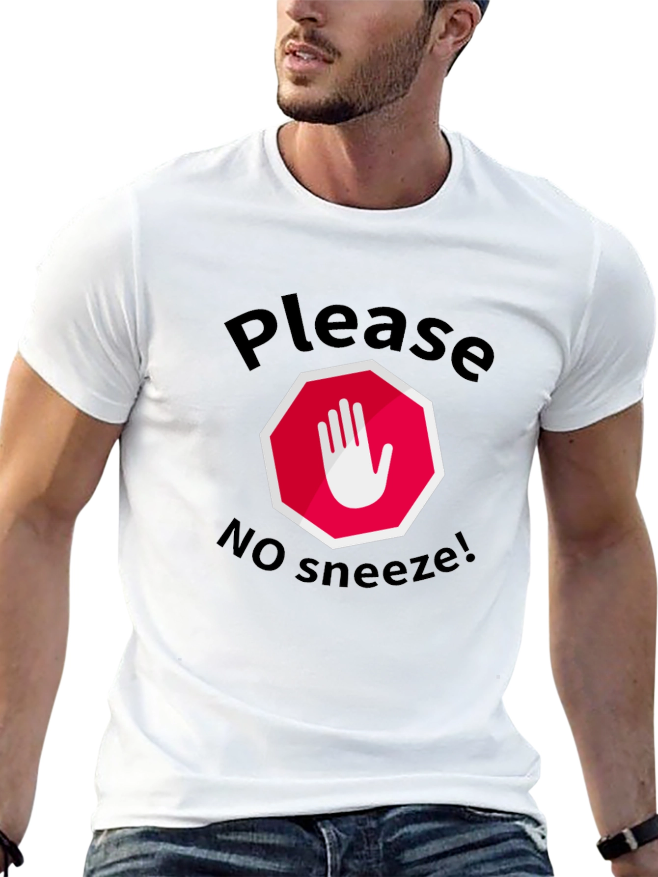 Black Please No Sneeze Funny T-Shirt view 13
