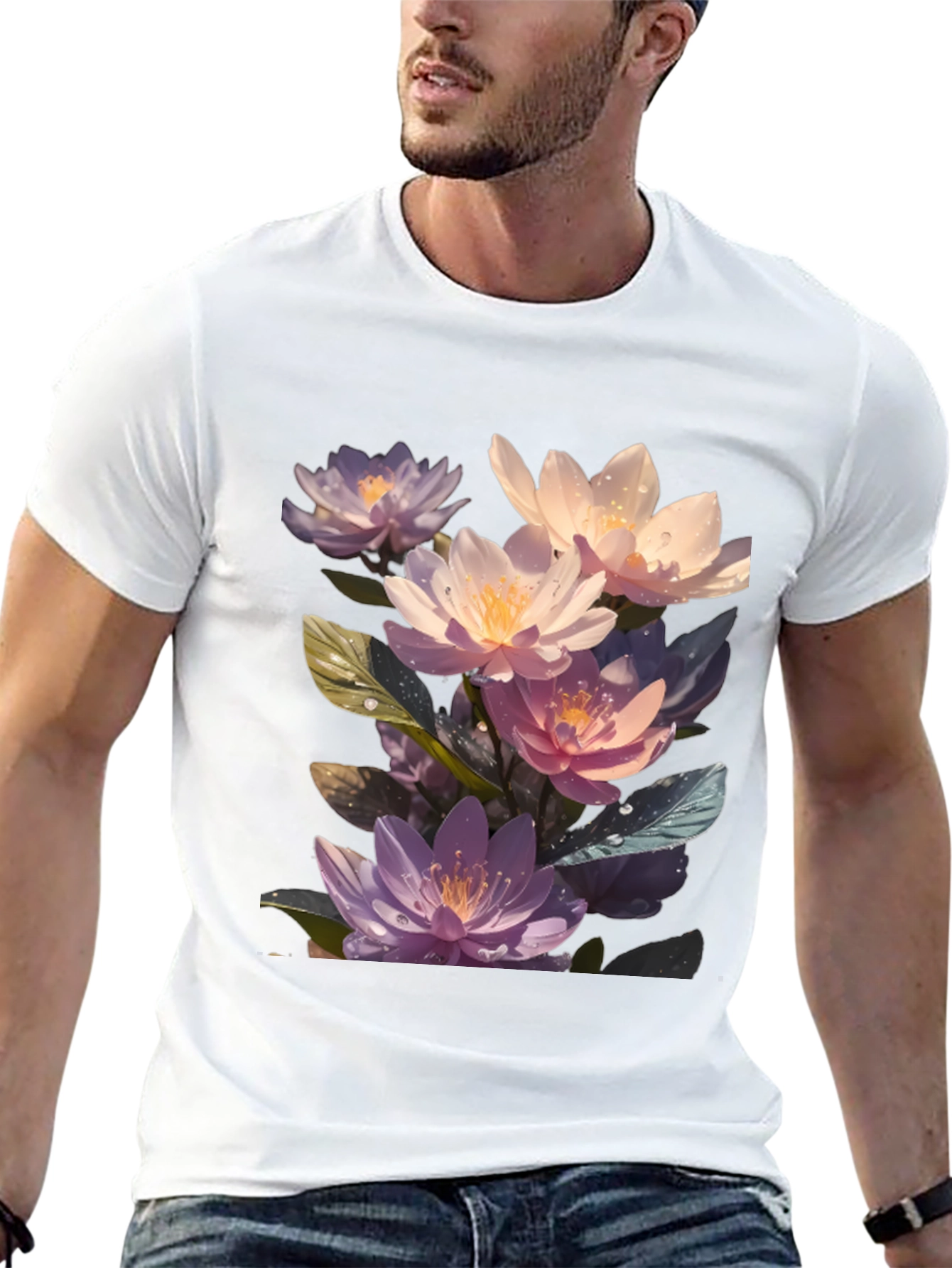 Black Floral Lotus Graphic T-Shirt - Premium Comfort Fit view 13