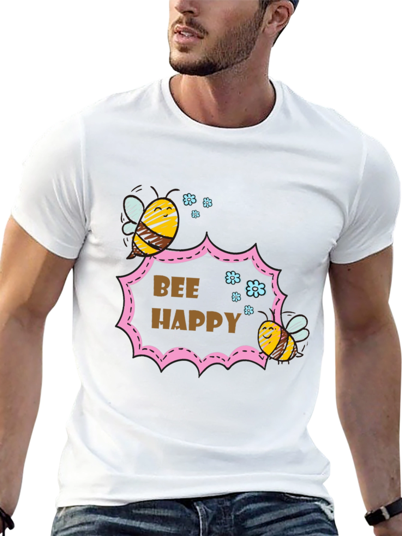 Black Bee Happy Graphic T-Shirt - Stylish Cotton Tee view 13