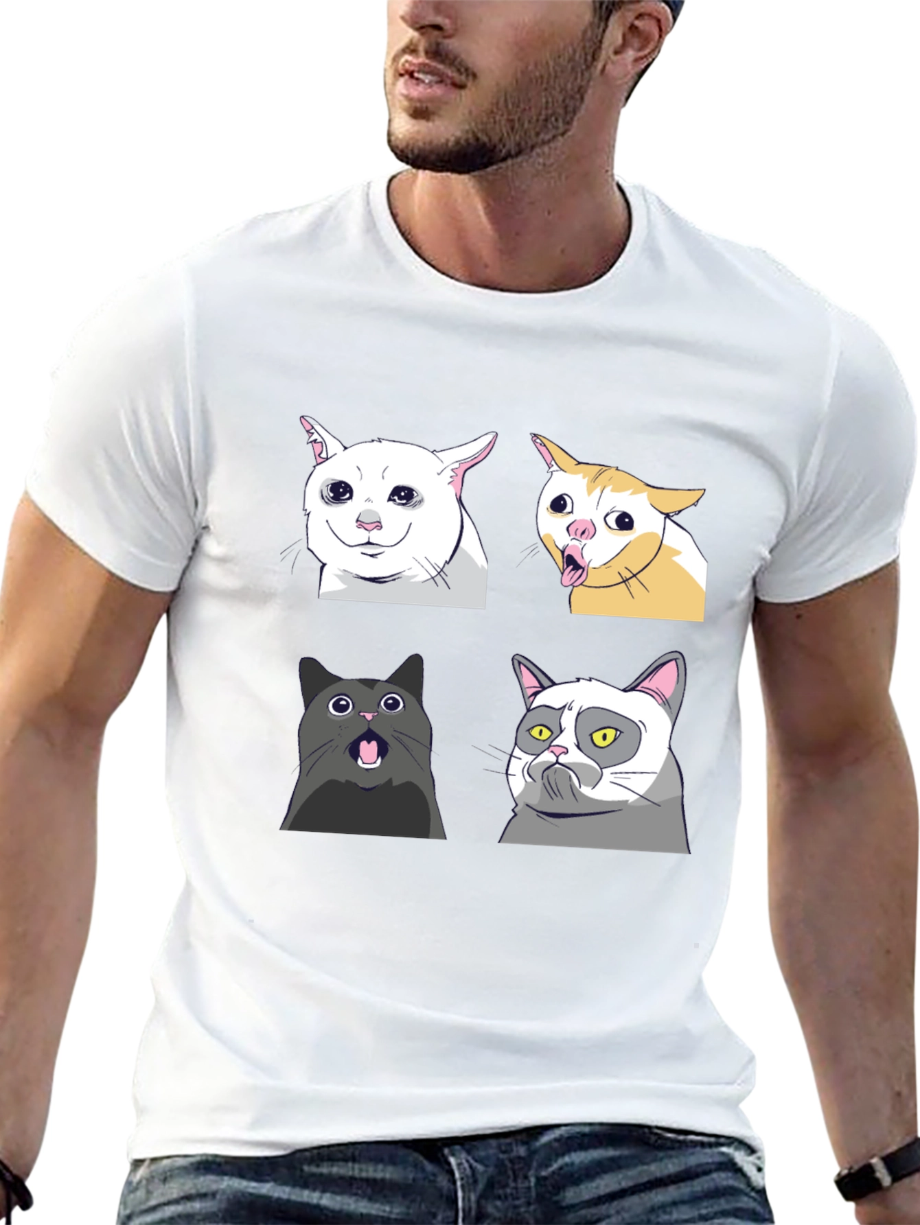 Black Meme Cats Black T-Shirt - Funny Graphic Tee view 13