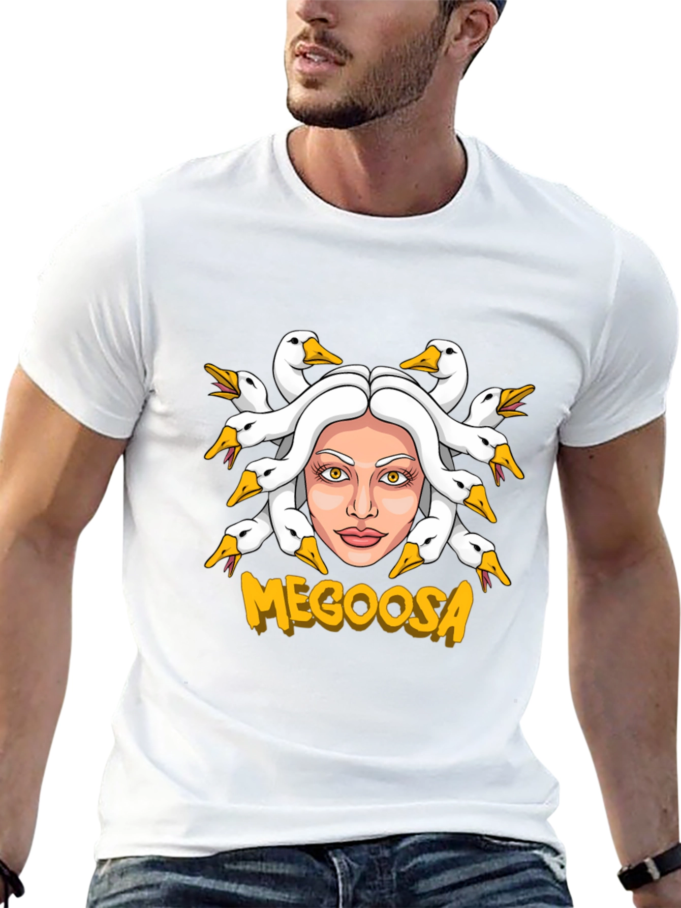 Black MEGOOSA Goose Medusa Funny Graphic T-Shirt view 13