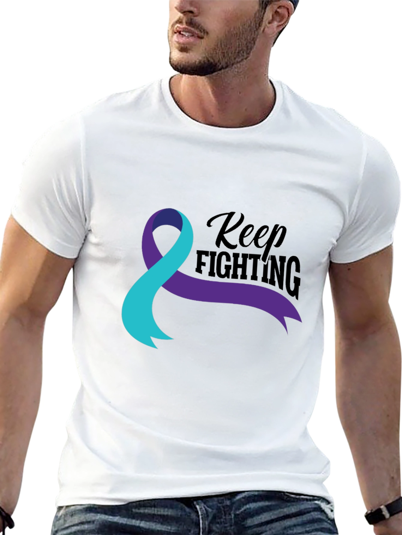 Black Keep Fighting Awareness Ribbon Graphic T-Shirt view 13