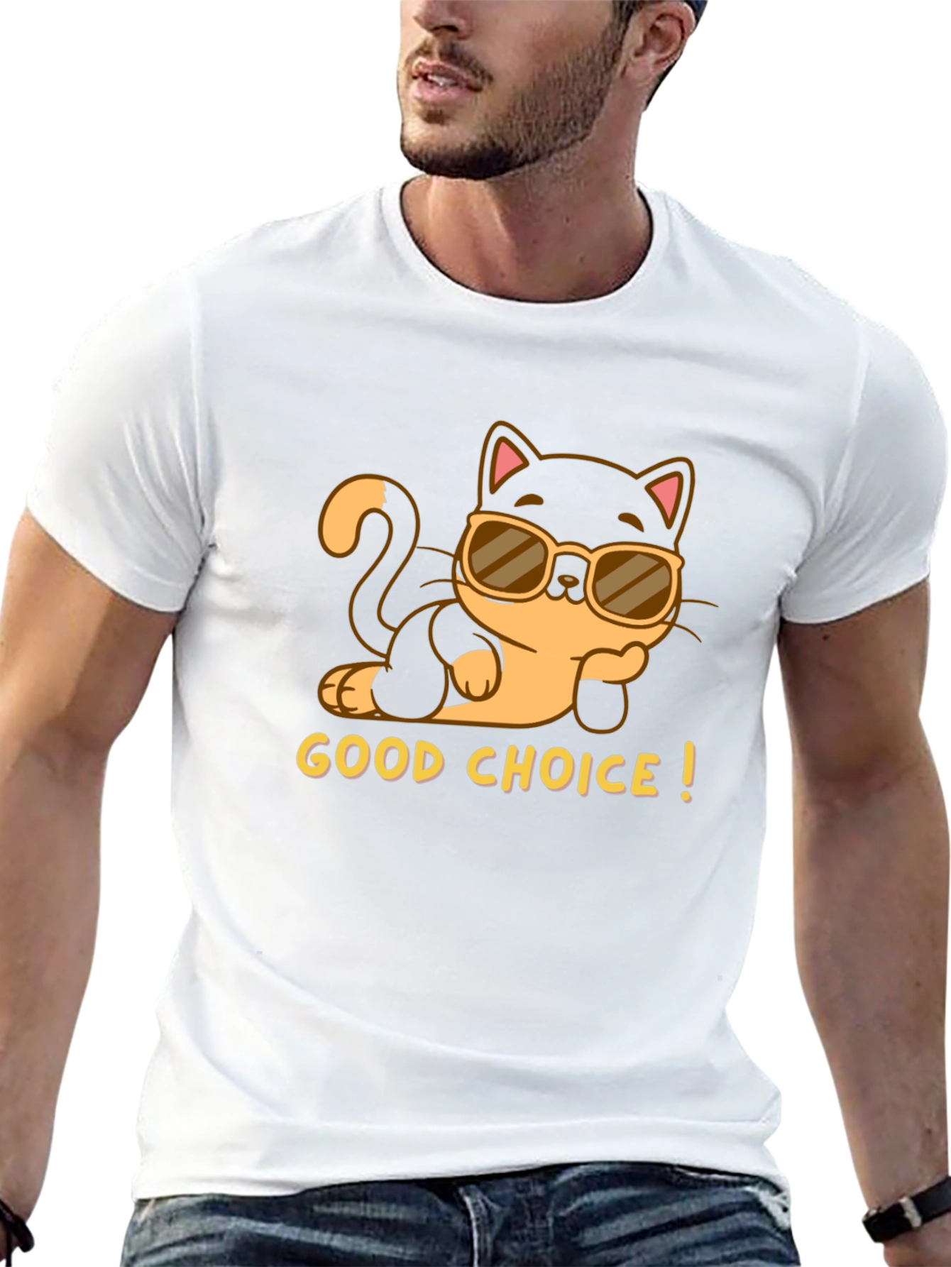 Black Cool Cat Tee: "Good Choice!" Black T-Shirt view 13