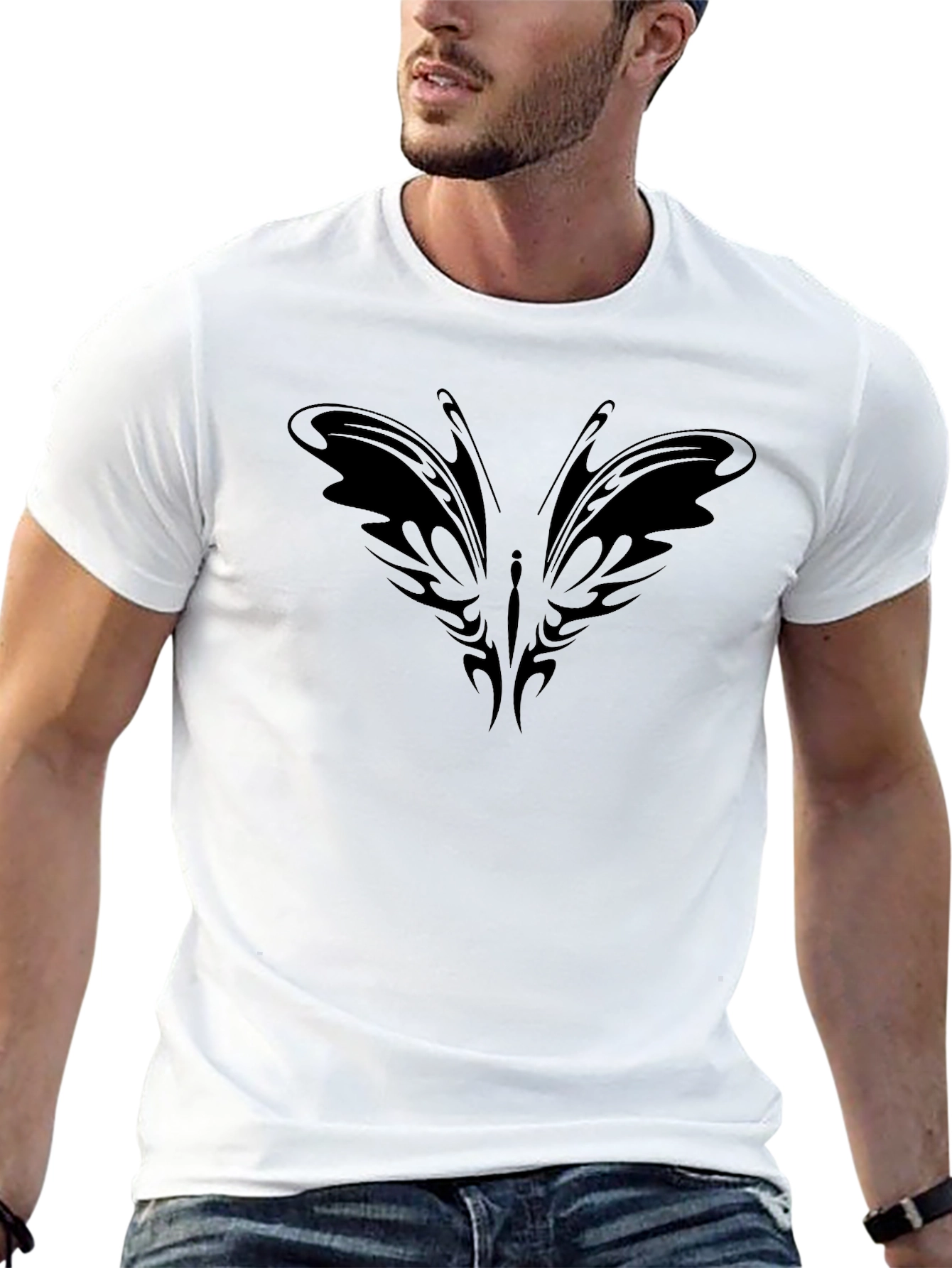 Black Tribal Butterfly Black T-Shirt view 13