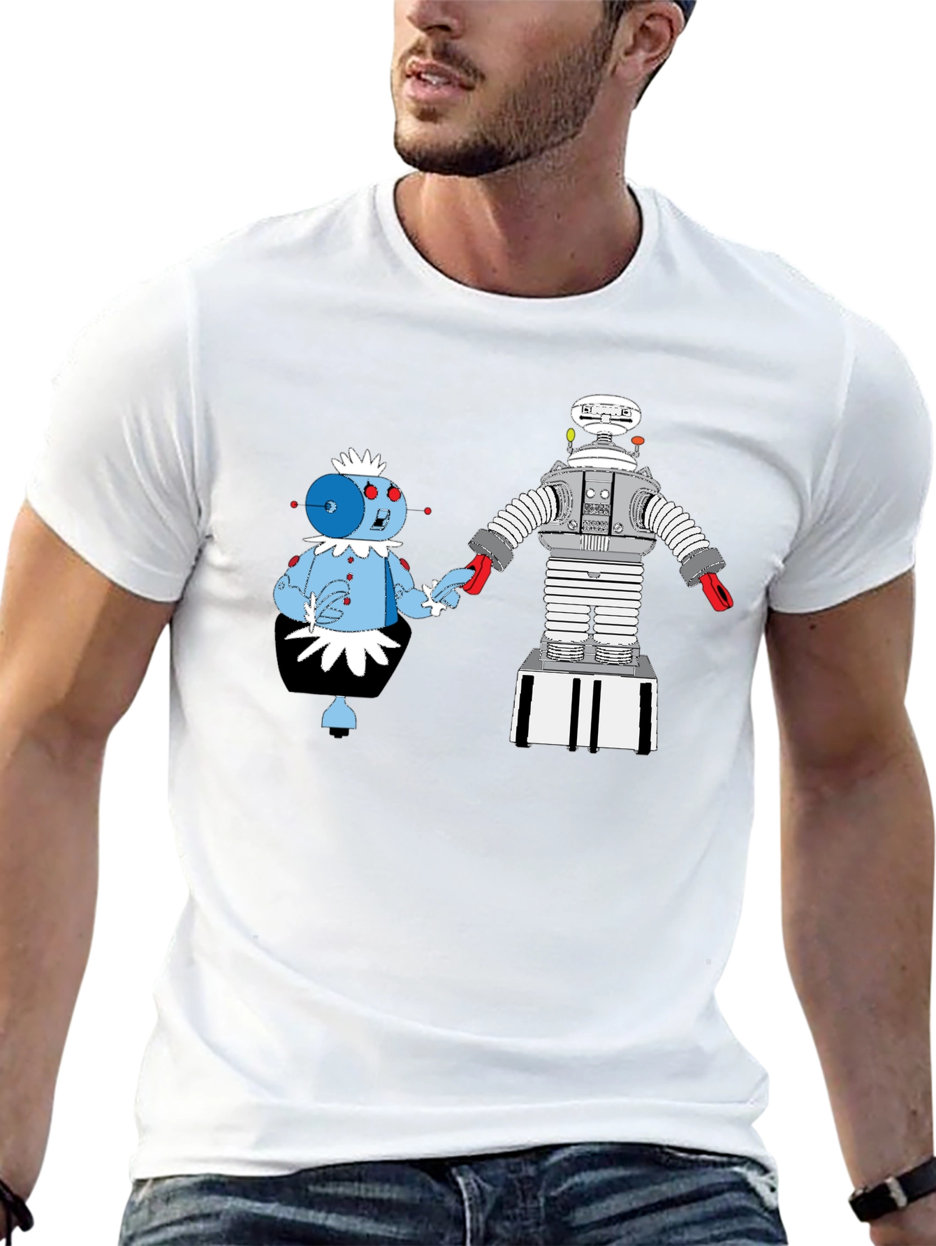Black Robot Romance Graphic Tee - Black Cotton T-Shirt view 13