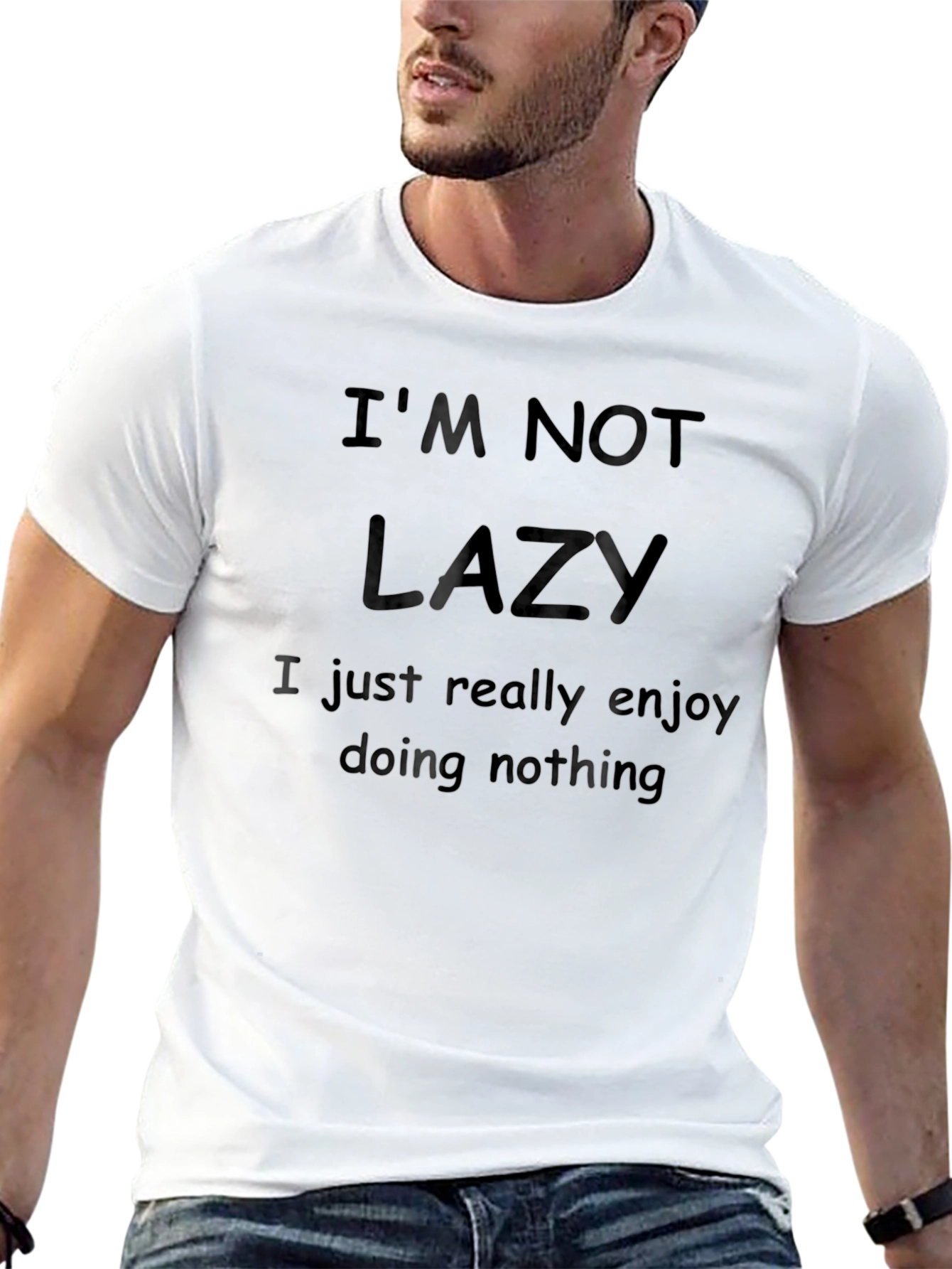 Black Funny "I'm Not Lazy" Graphic T-Shirt view 13