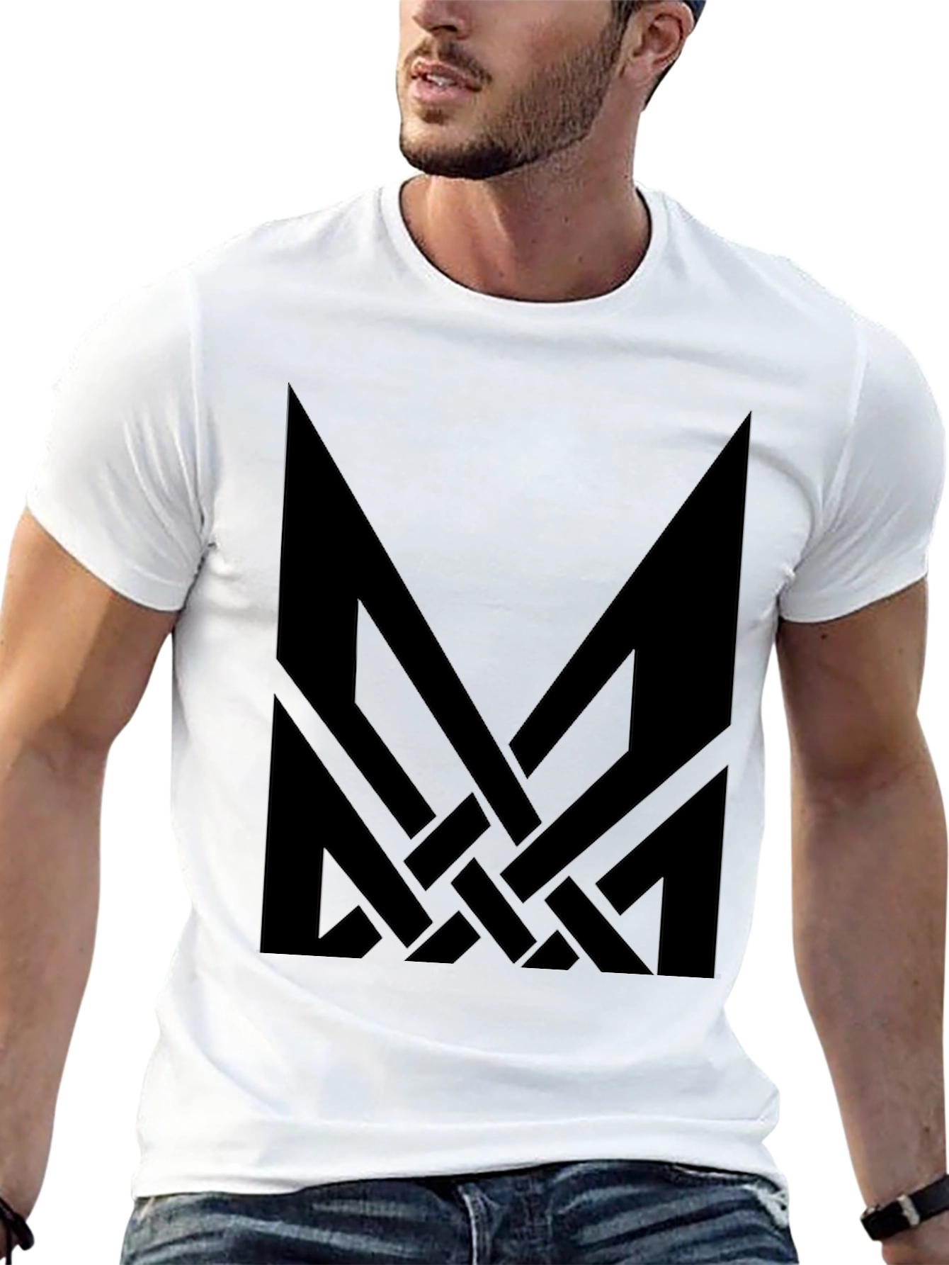 Black Black T-Shirt with Abstract Geometric Design view 13