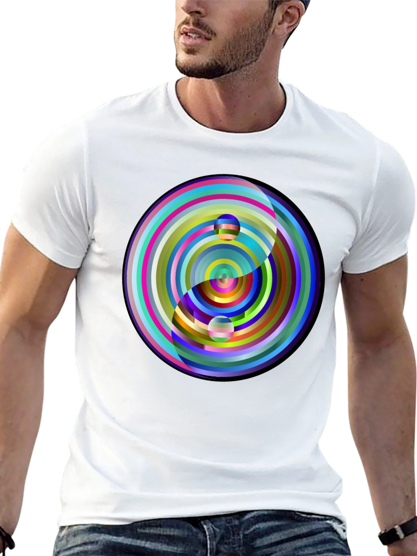 Black Yin Yang Circle Graphic Tee - Colorful, Modern Style view 13