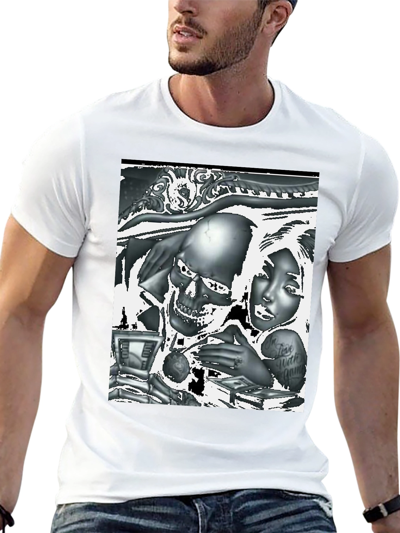 Black Skull and Woman Graphic Tee - Black view 13