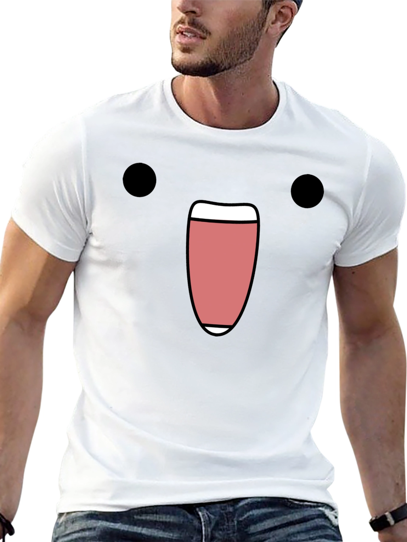 Black Funny Black T-Shirt with Cartoon Face Design view 13