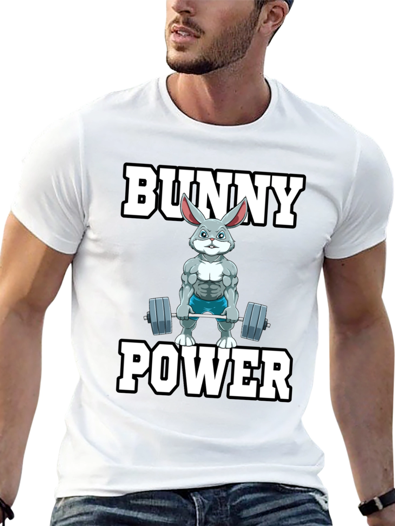 Black Bunny Power T-Shirt - Weightlifting Rabbit Gym Tee view 13