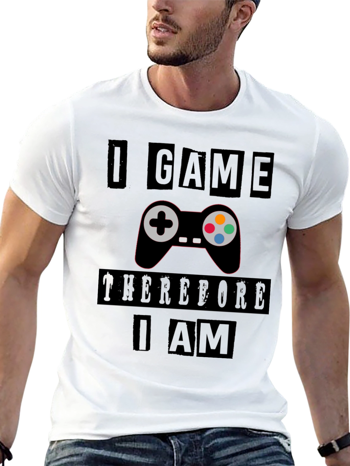 Black Gamer's Black T-Shirt: I Game Therefore I Am view 13
