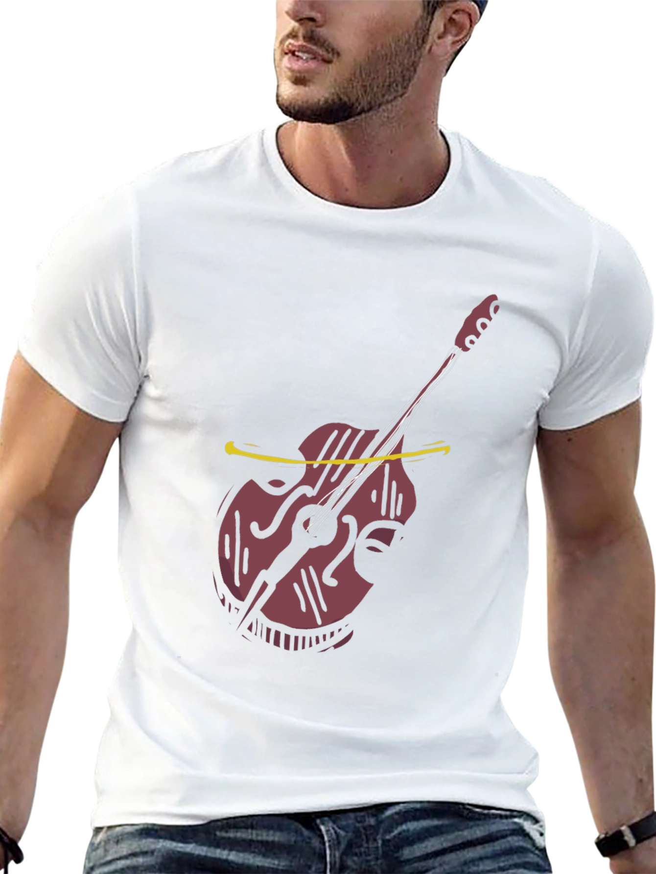 Black Cool Bass Guitar Graphic Tee - Black Cotton Casual view 13