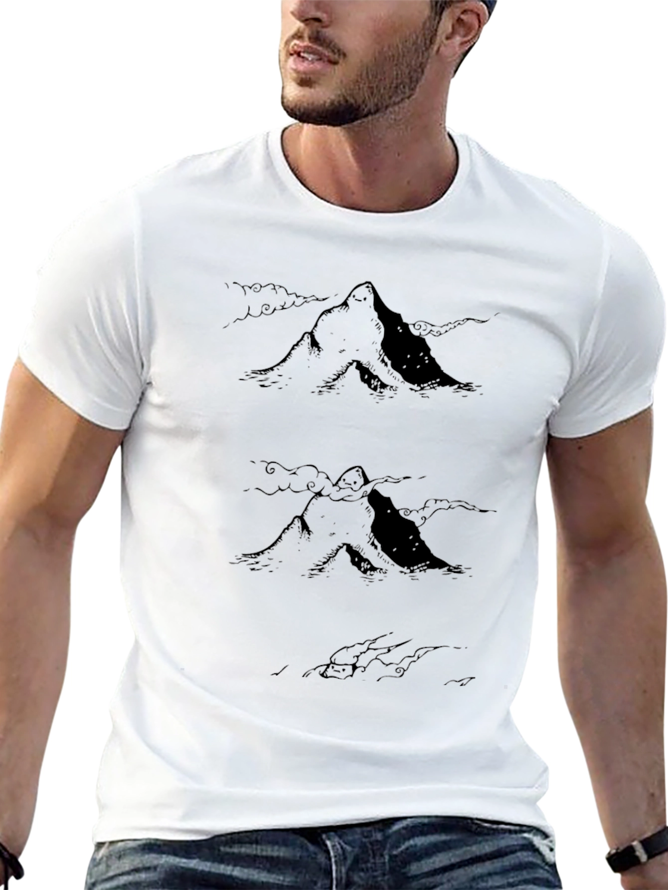 Black Mountain Sketch Graphic Black T-Shirt view 13