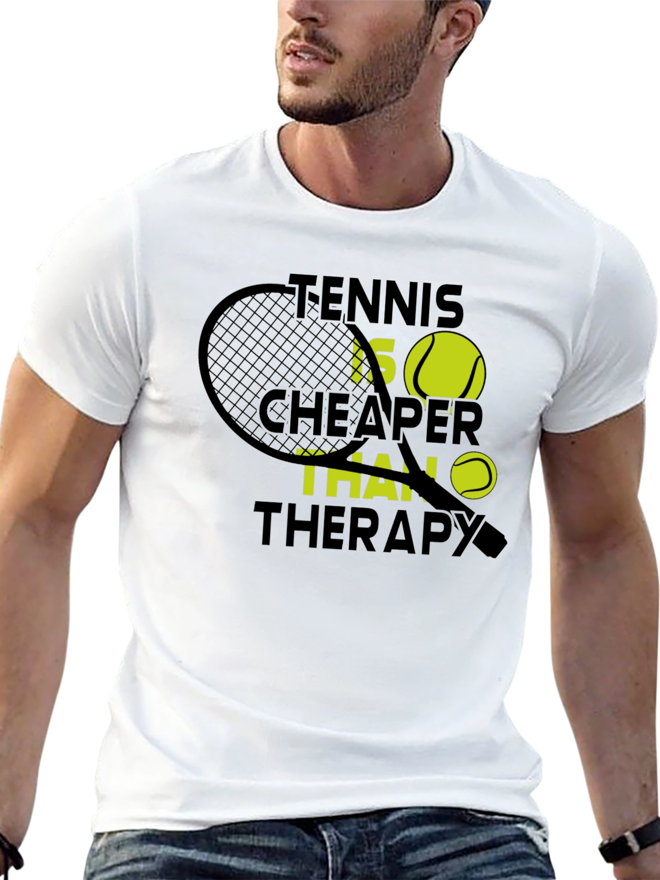 Black Tennis Cheaper Than Therapy Graphic T-Shirt view 13