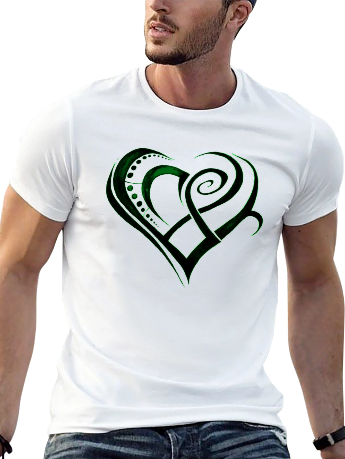 Green Celtic Heart Design Black T-Shirt - 13