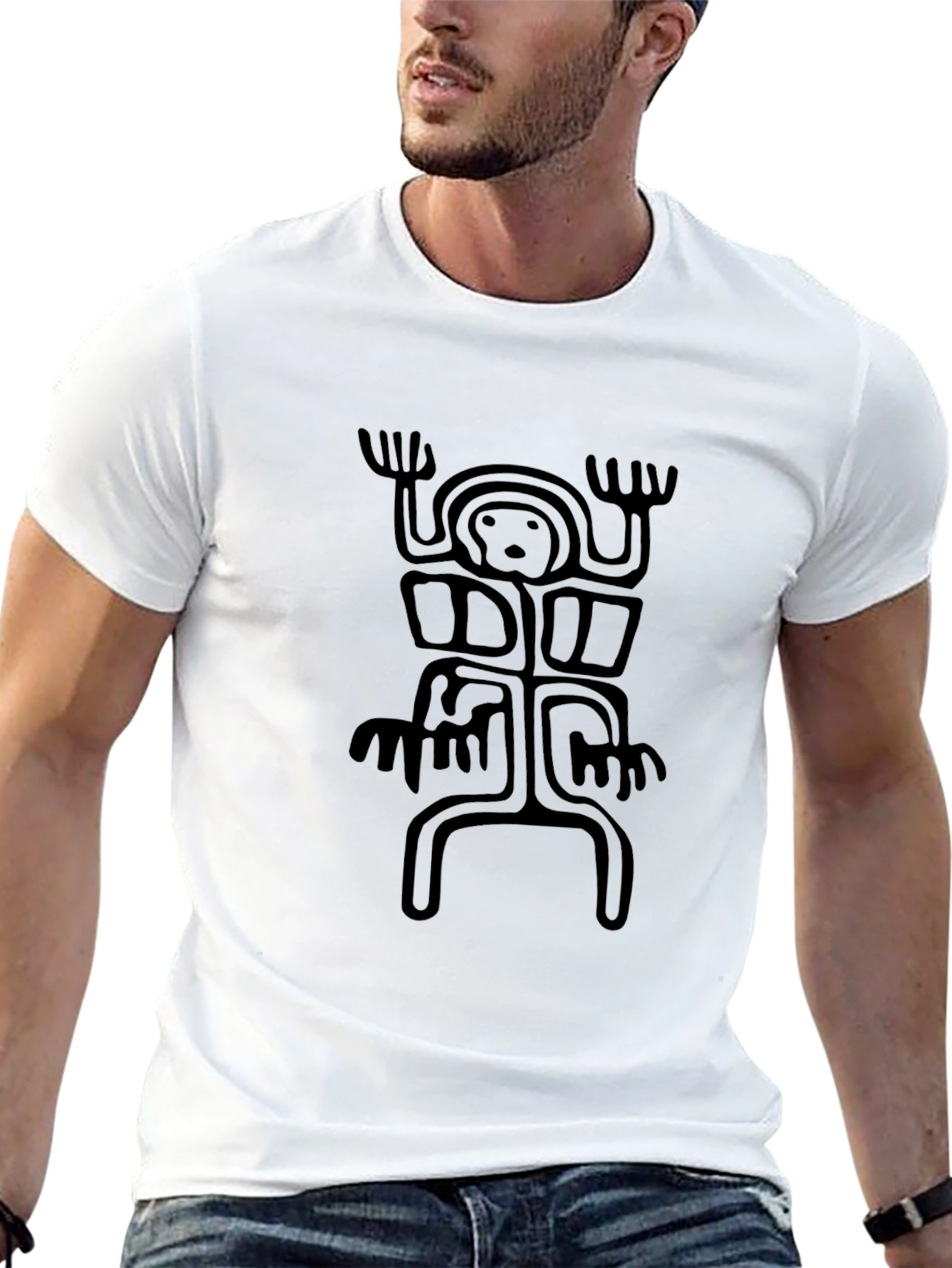 Black Tribal Glyph Graphic Black T-Shirt view 13