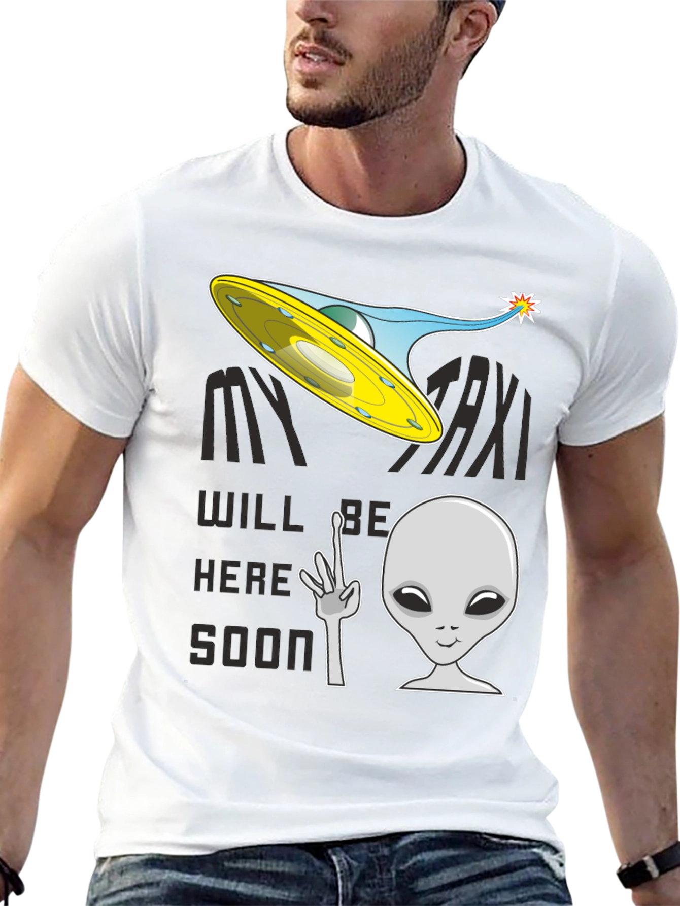 Black Alien Taxi Graphic T-Shirt - My Taxi Will Be Here Soon view 13