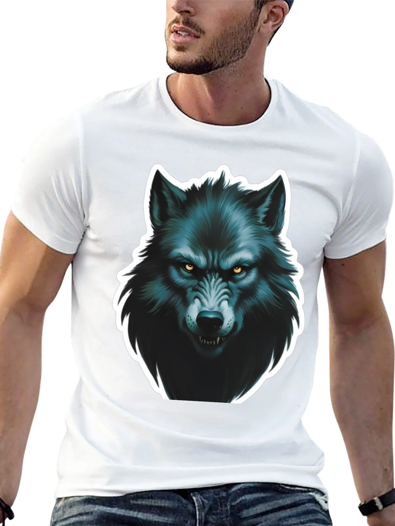 Black Men's Black Wolf Graphic T-Shirt view 13