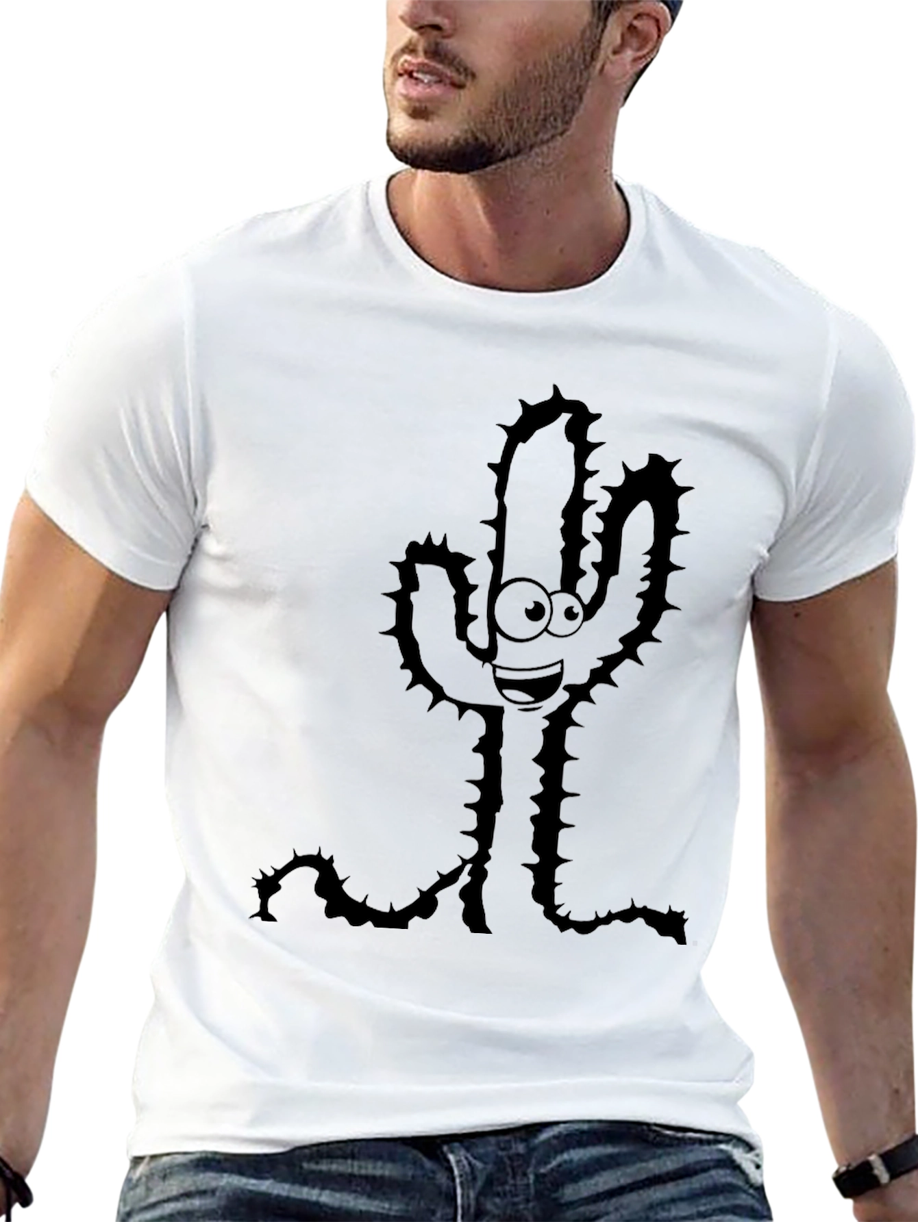 Black Cartoon Cactus Graphic Black T-Shirt view 13