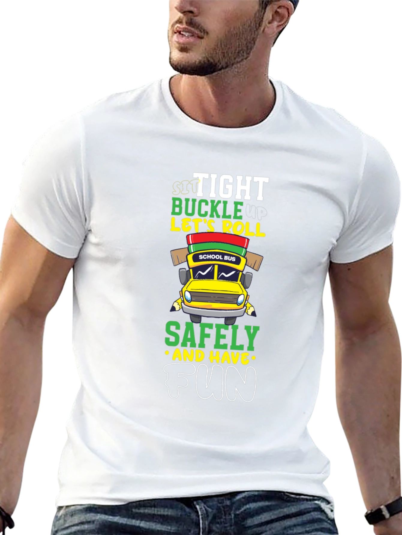 Black Sit Tight Buckle Up Let's Roll School Bus Graphic Tee view 13