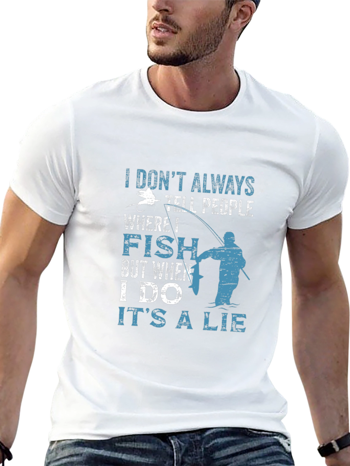 Black Funny Fishing T-Shirt - I Don't Always Tell People Where I Fish view 13