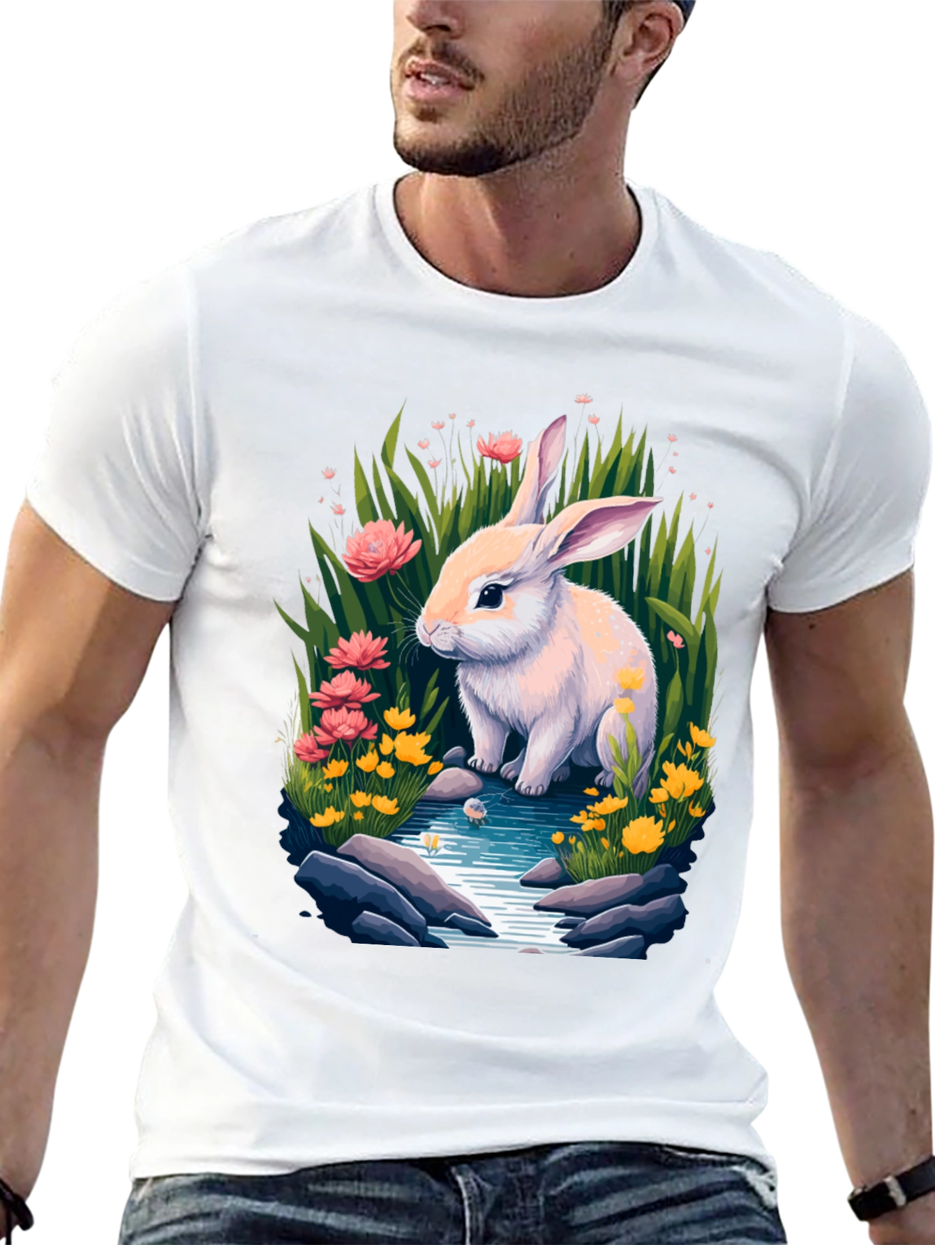 Black Bunny in Bloom Tee - Whimsical Rabbit Design view 13