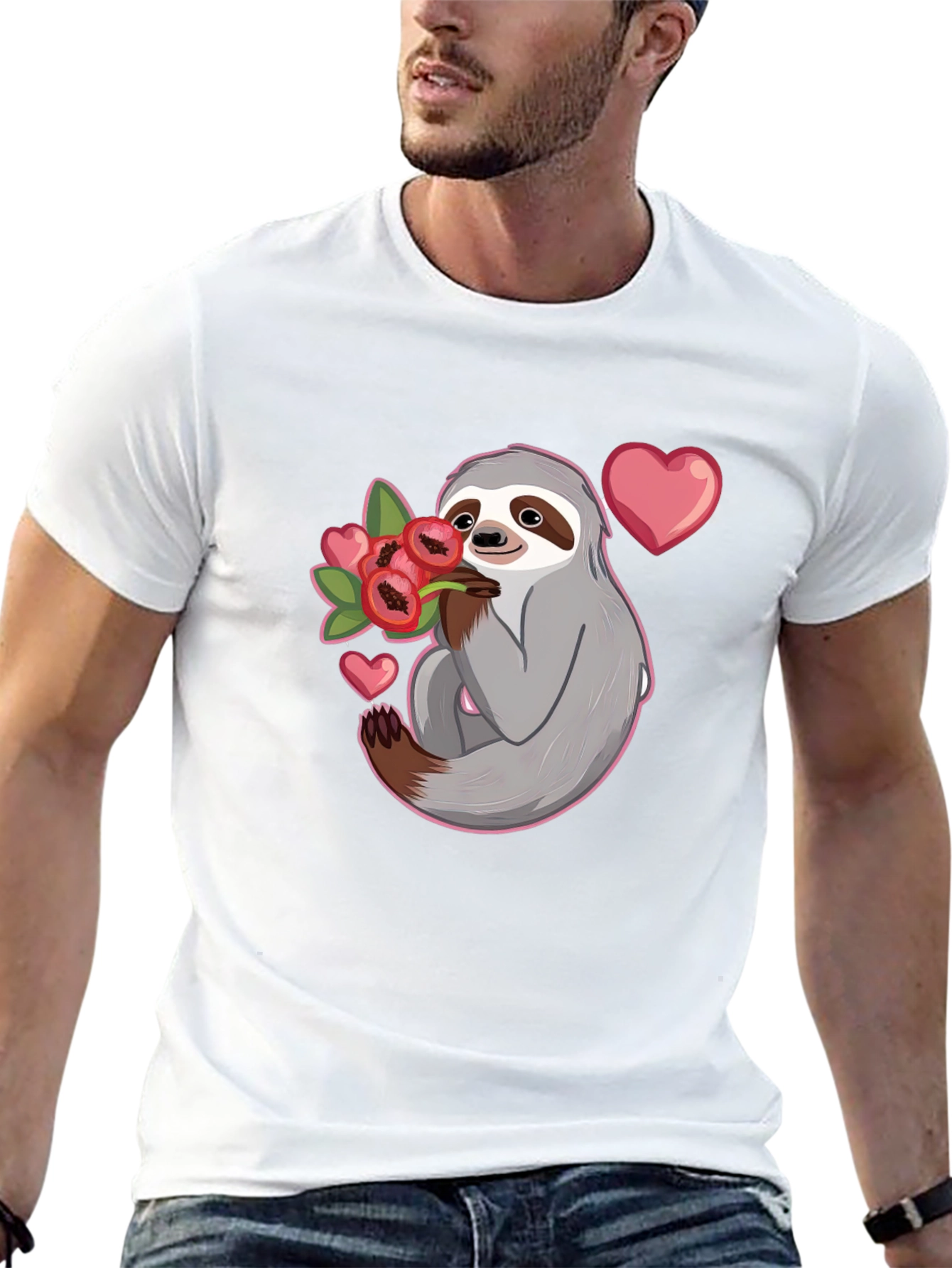 Black Sloth Holding Flowers T-Shirt - Cute Valentine's Day Gift view 13