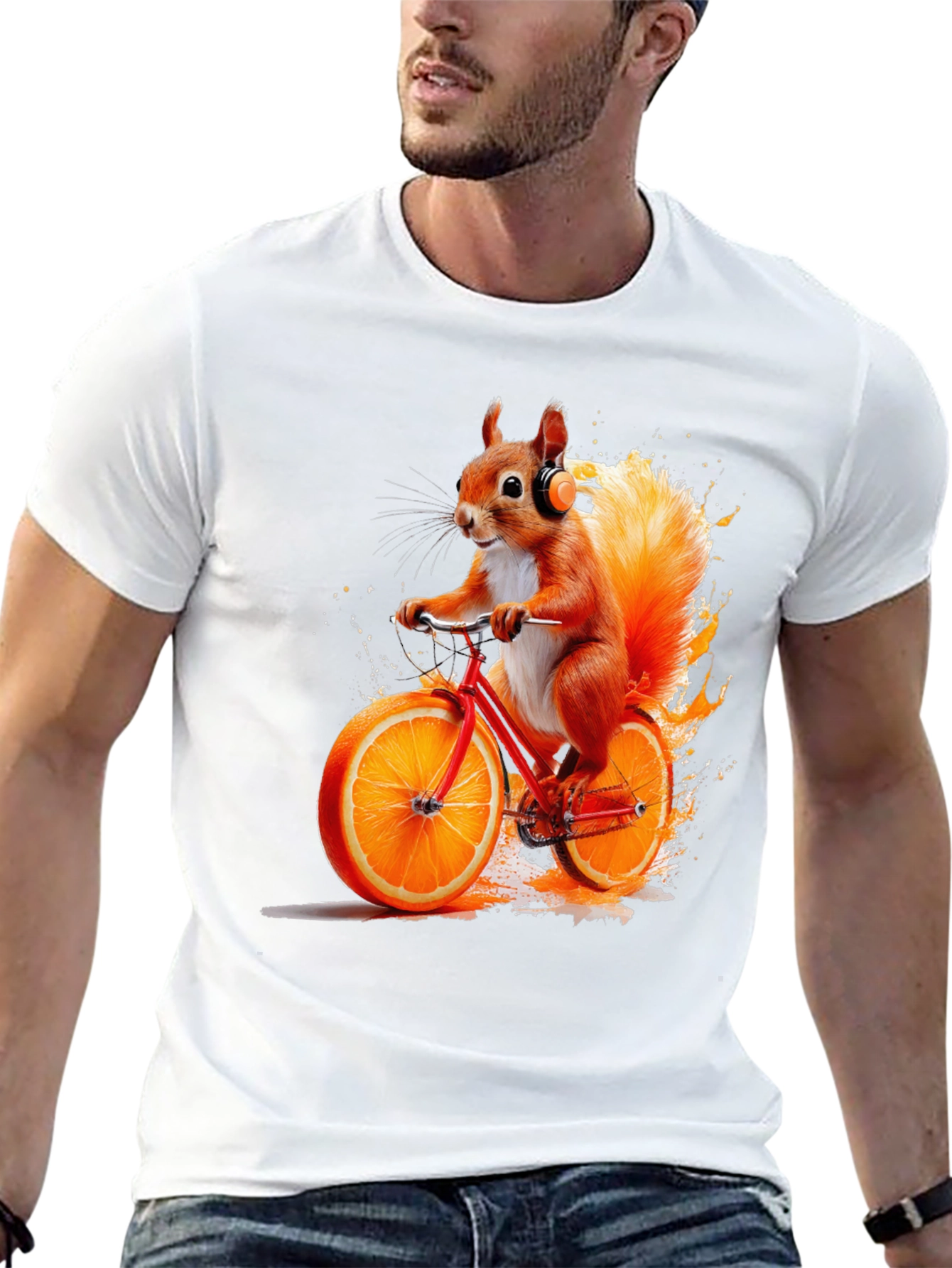 Black Squirrel on Orange Bike T-Shirt view 13