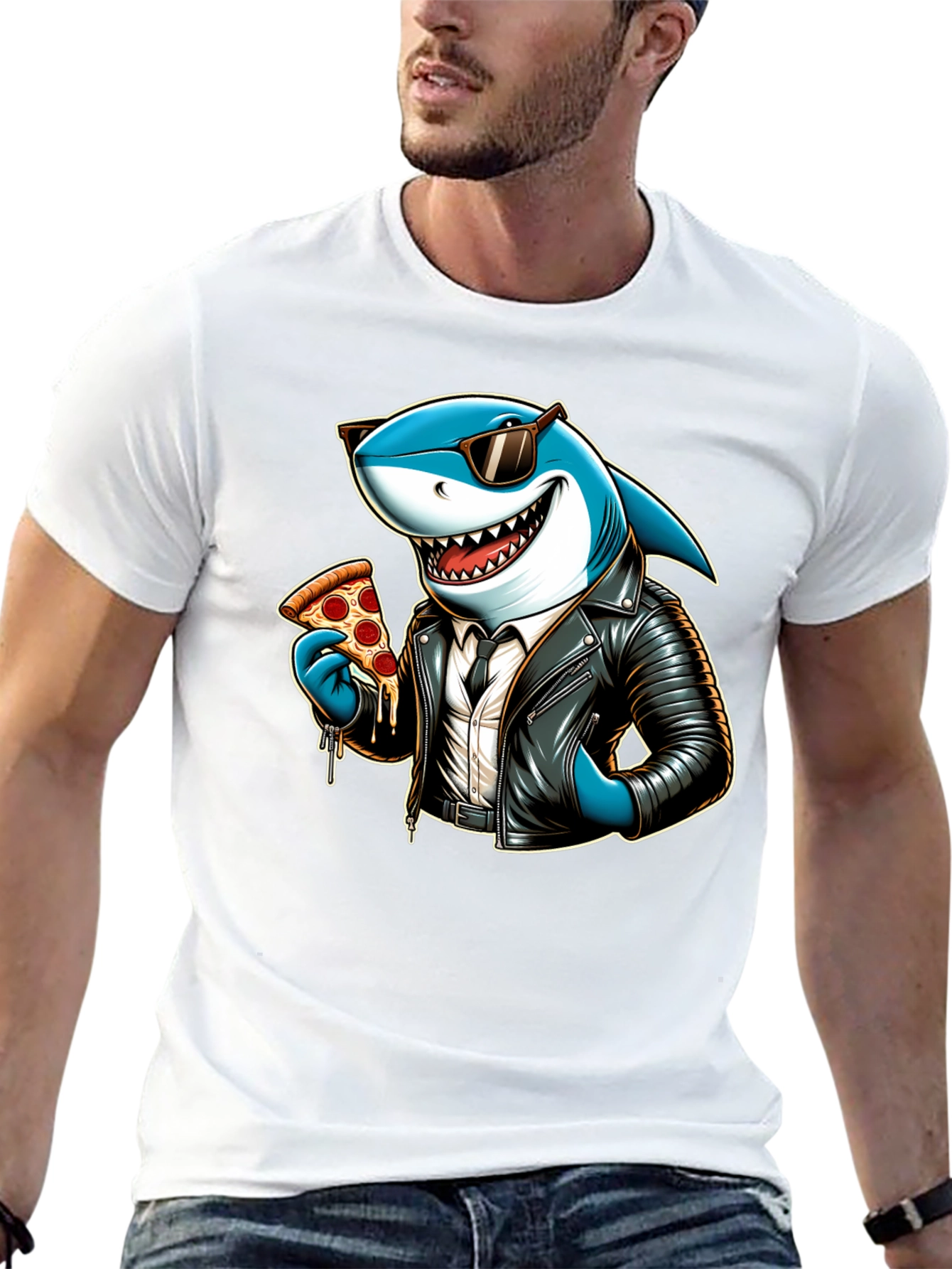Black Cool Shark Pizza Graphic Tee view 13