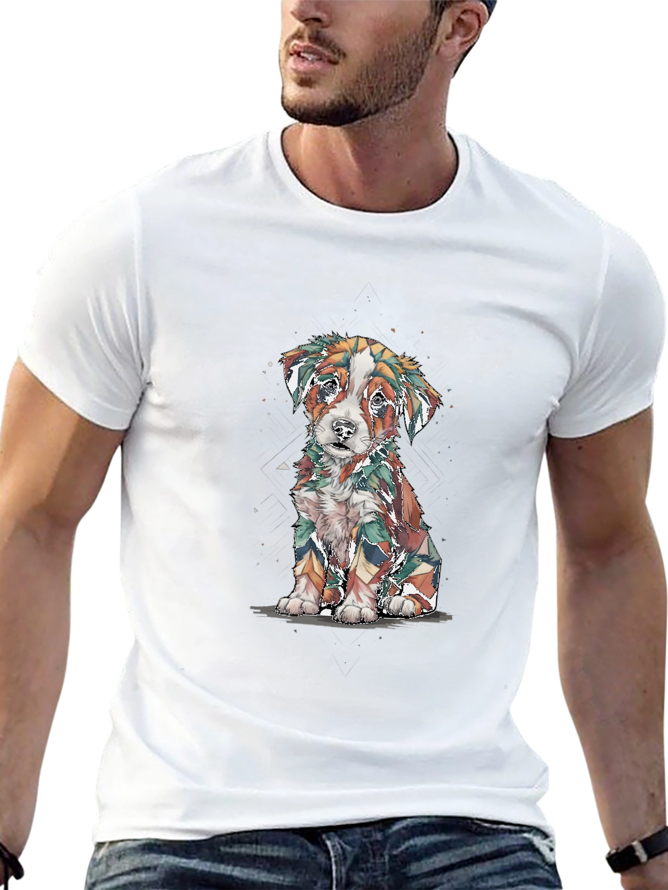 Black Abstract Puppy Graphic Tee - Stylish Black Shirt view 13