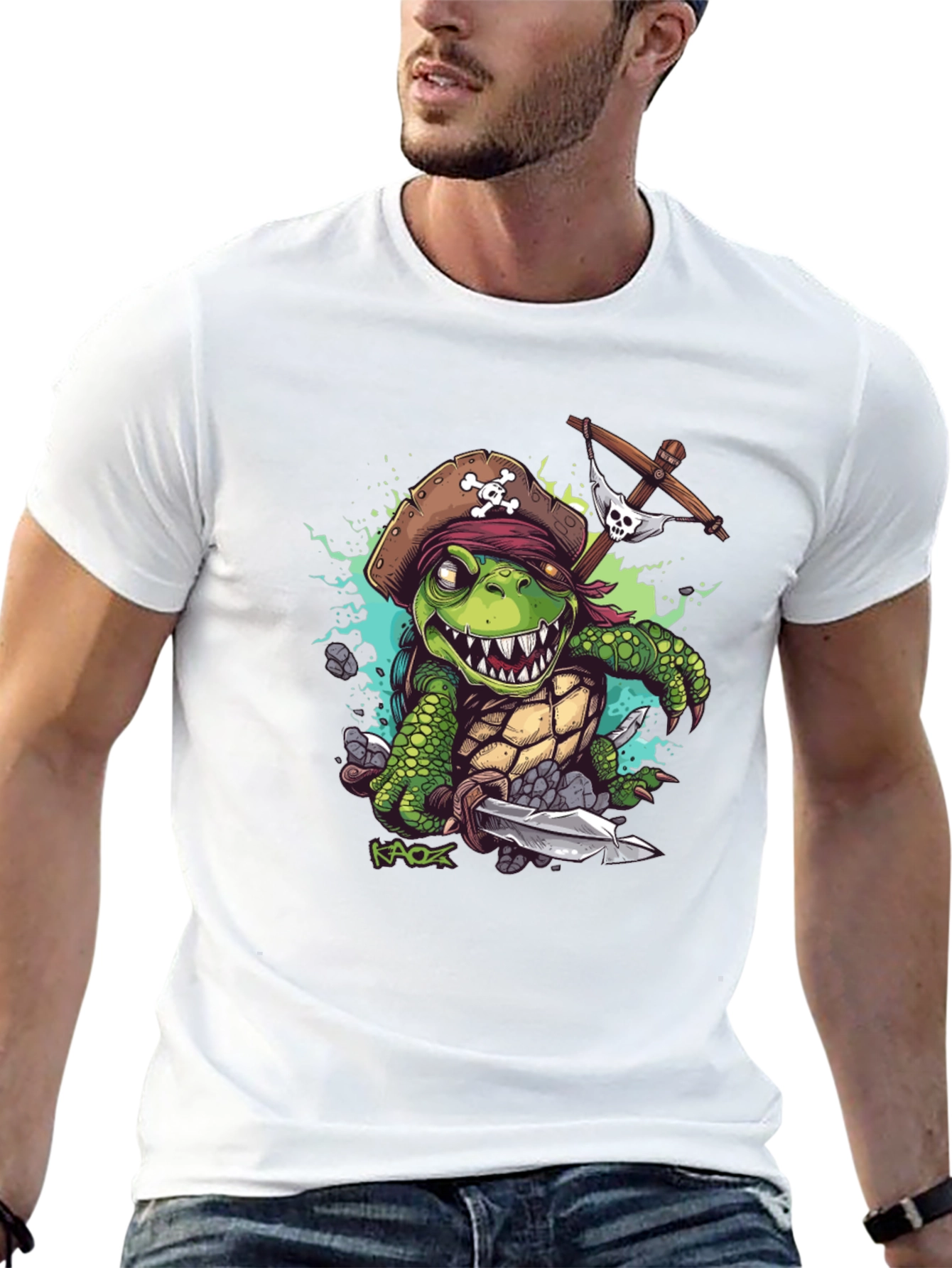 Black Pirate Turtle Graphic Tee - Unique Design view 13