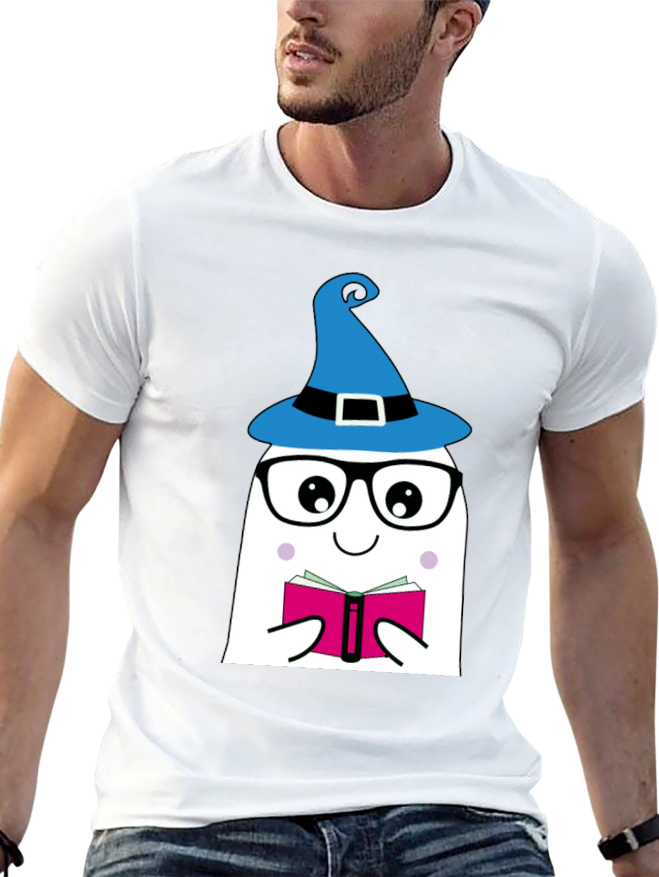 Black Whimsical Reading Ghost Graphic Tee view 13