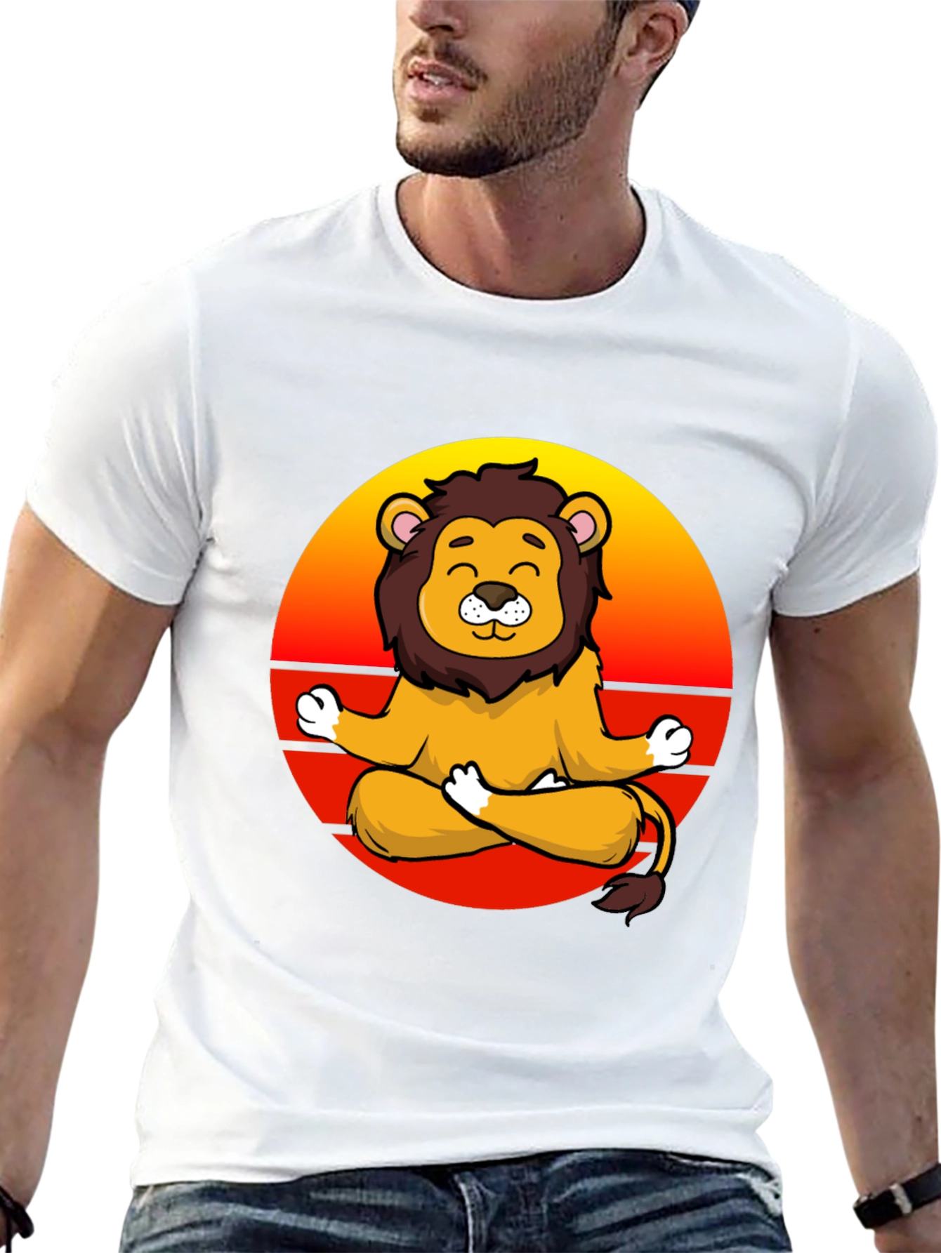 Black Zen Lion T-Shirt - Meditating Cartoon Lion Graphic Tee view 13