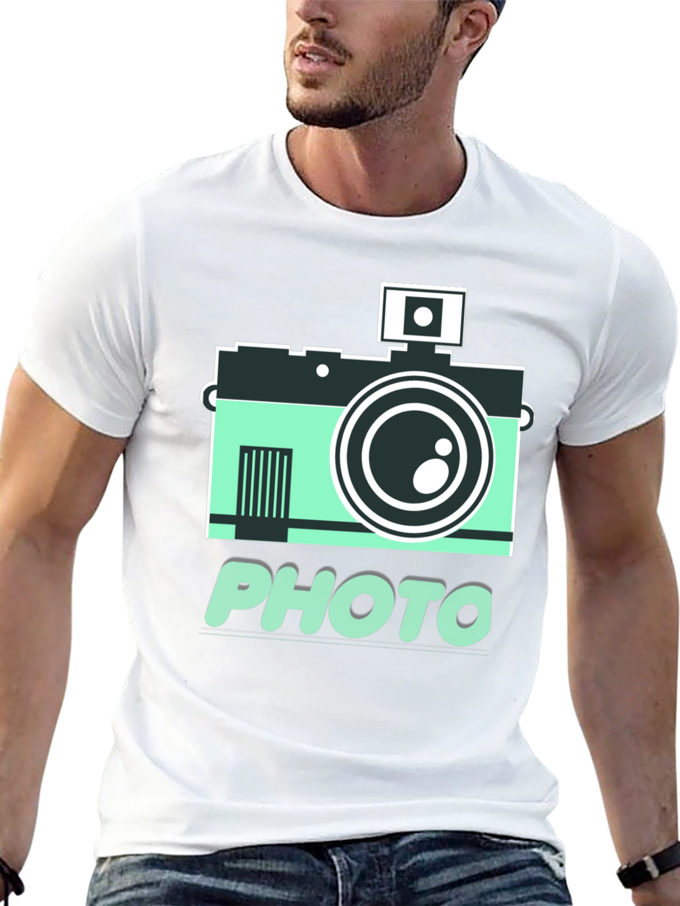 Black Retro Camera Photo Graphic T-Shirt view 13