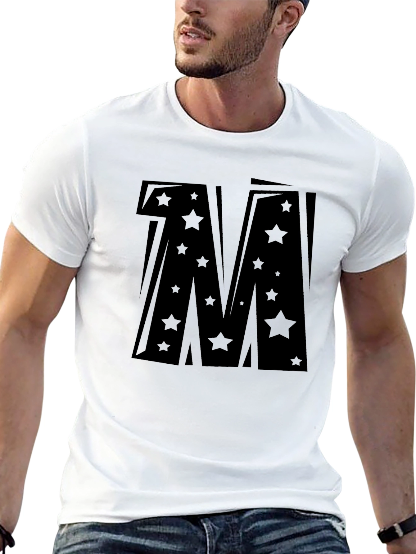 Black Bold Star Letter "M" Graphic T-Shirt view 13